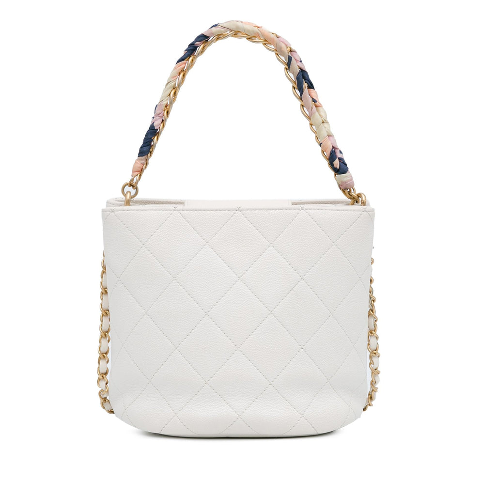 Chanel CC Quilted Caviar Chain Scarf Handle Bucket Bag
