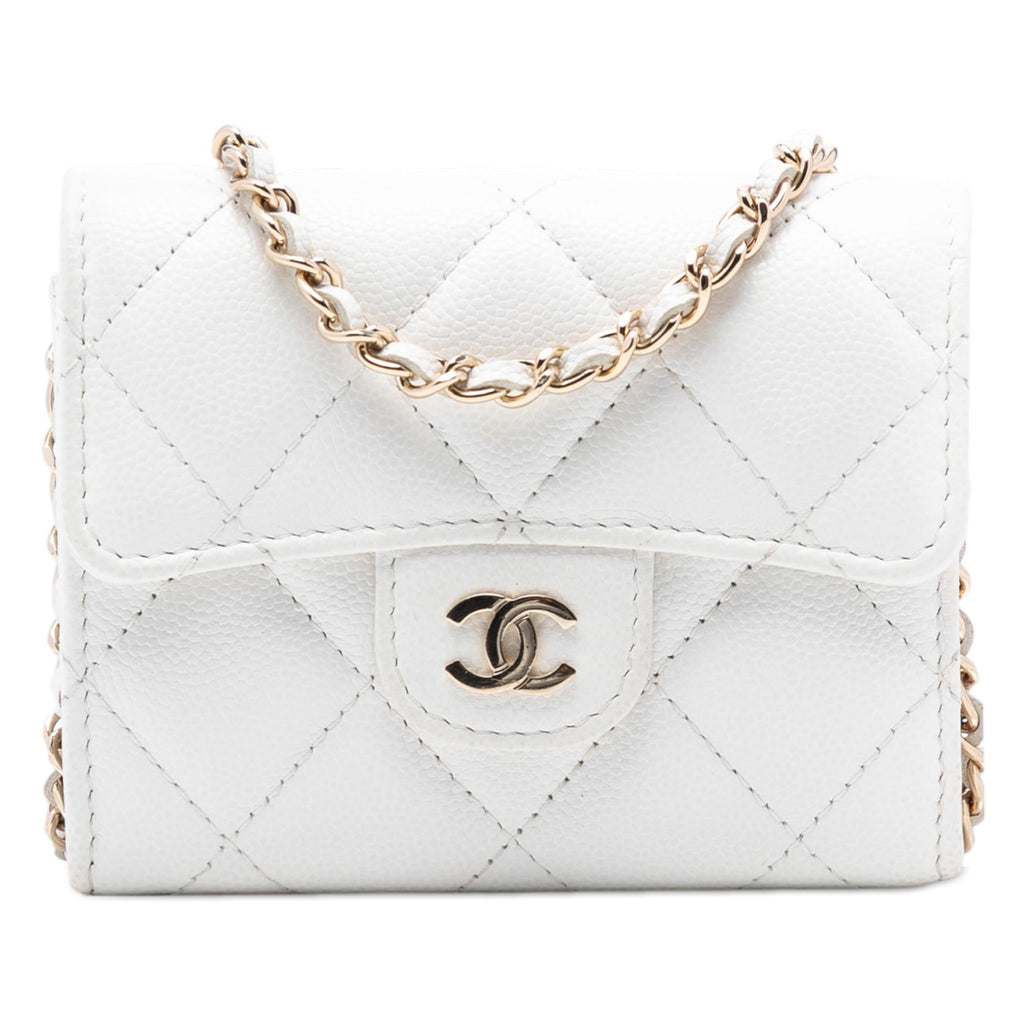 Chanel CC Quilted Caviar Flap Card Holder with Chain