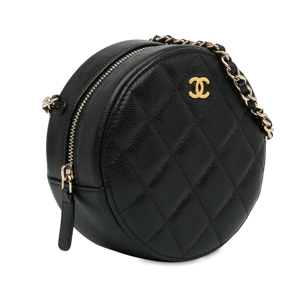 Chanel CC Quilted Caviar Round Clutch With Chain (SHG-ov2ka3)