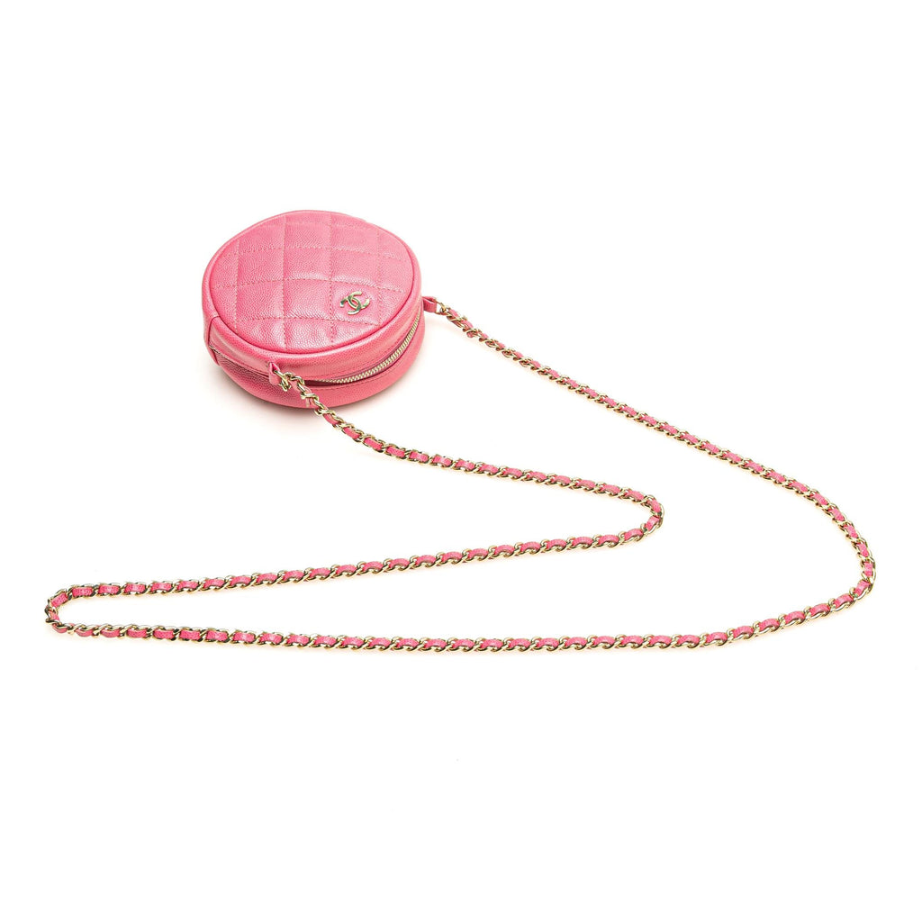 Chanel CC Quilted Caviar Round Clutch With Chain