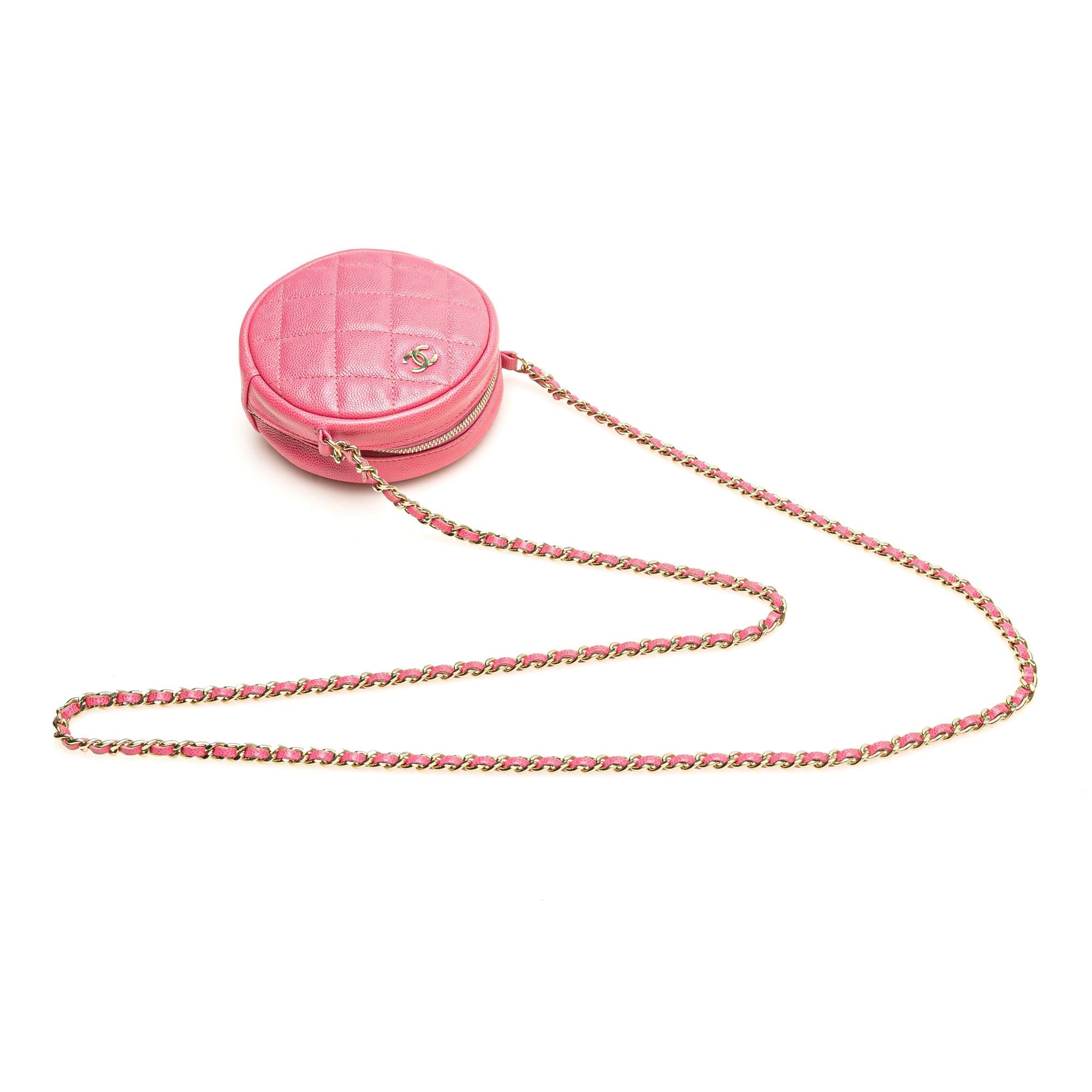 Chanel CC Quilted Caviar Round Clutch With Chain