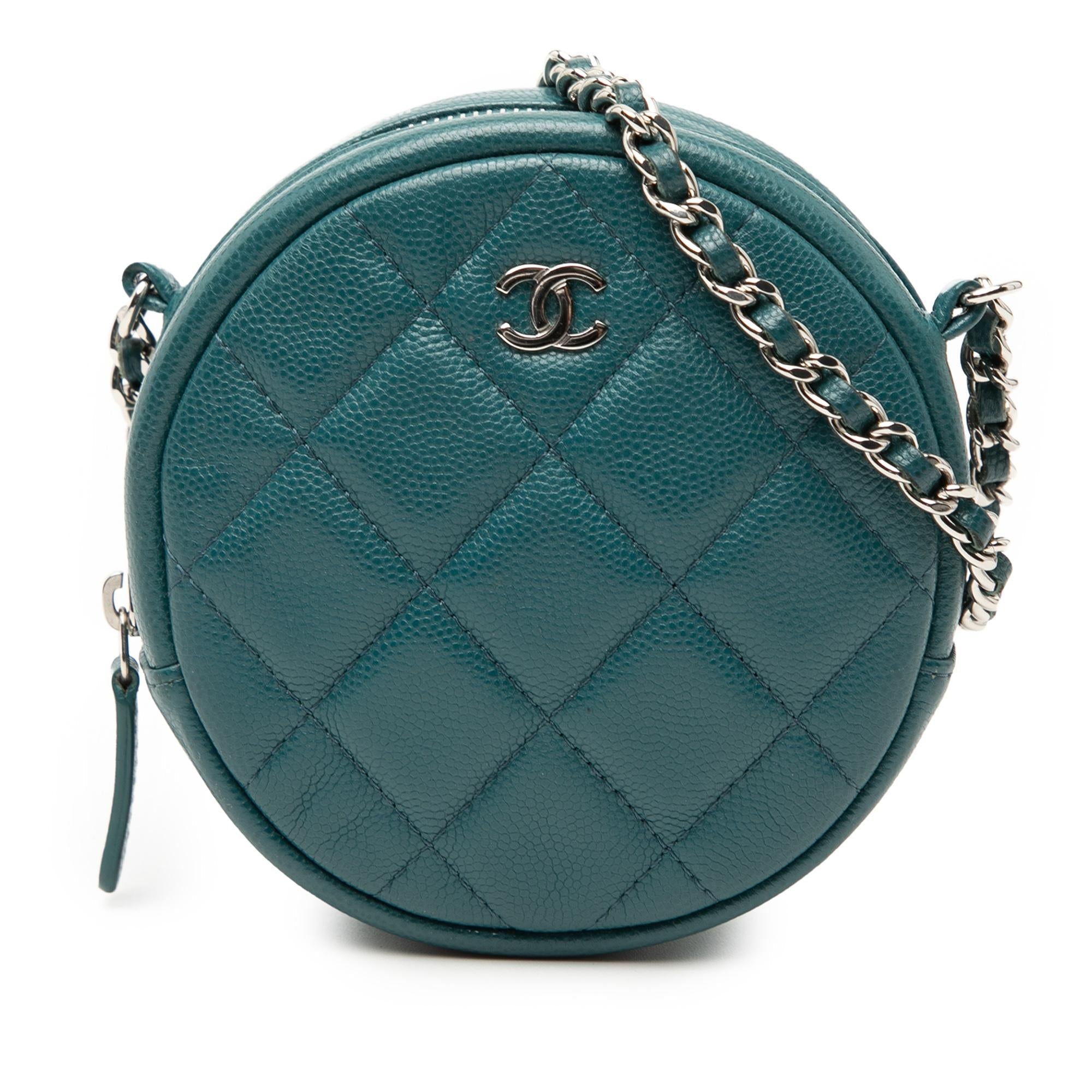 Chanel CC Quilted Caviar Round Clutch With Chain