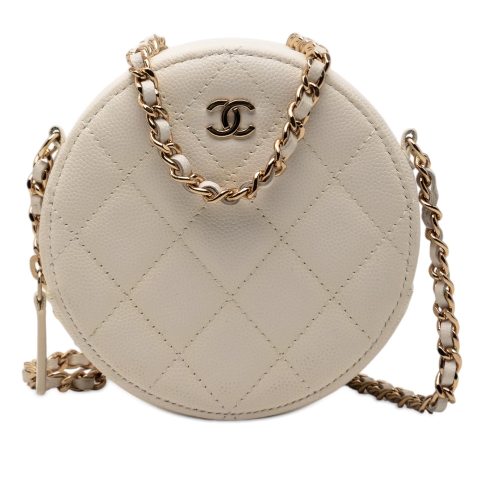 Chanel CC Quilted Caviar Round Clutch With Chain