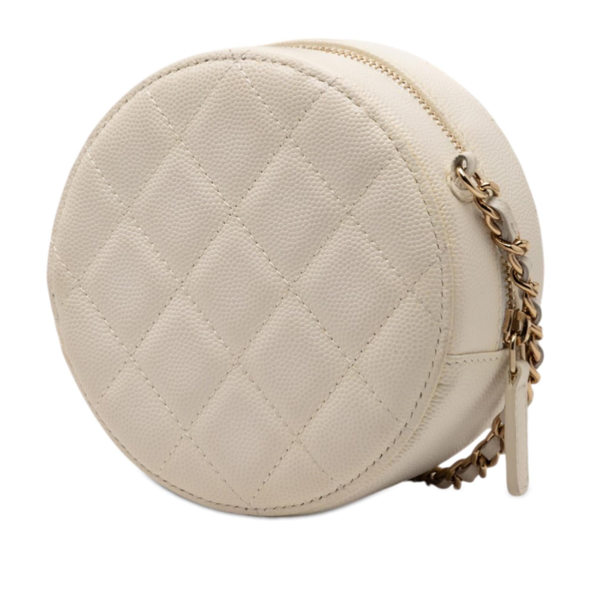 Chanel CC Quilted Caviar Round Clutch With Chain