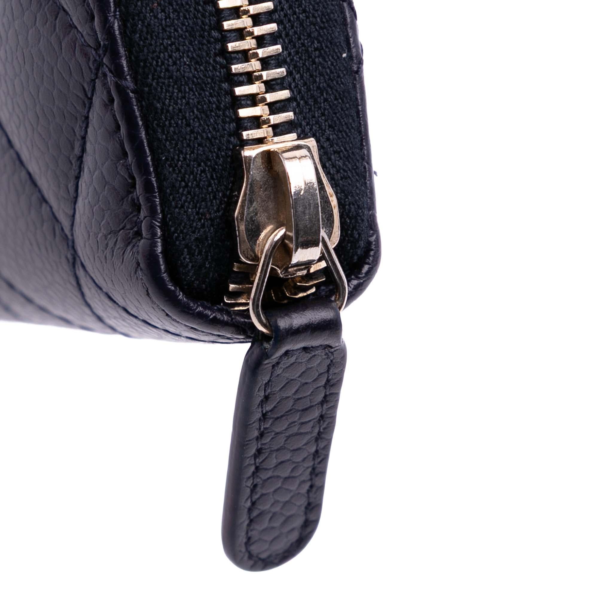 Chanel CC Quilted Caviar Zip Around Long Wallet
