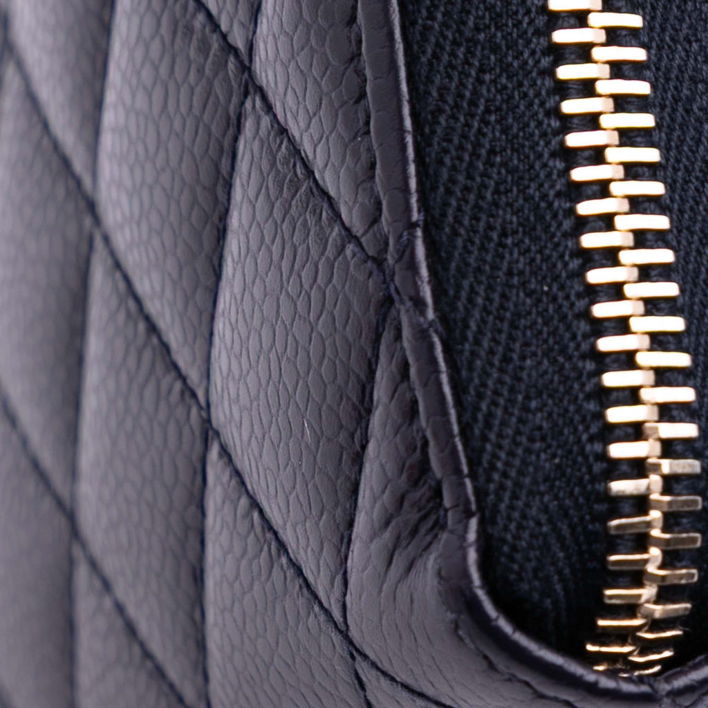 Chanel CC Quilted Caviar Zip Around Long Wallet