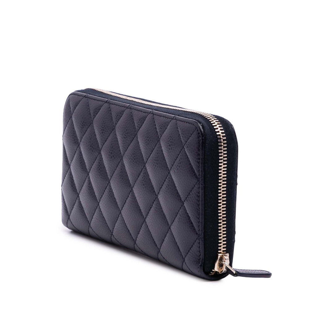 Chanel CC Quilted Caviar Zip Around Long Wallet