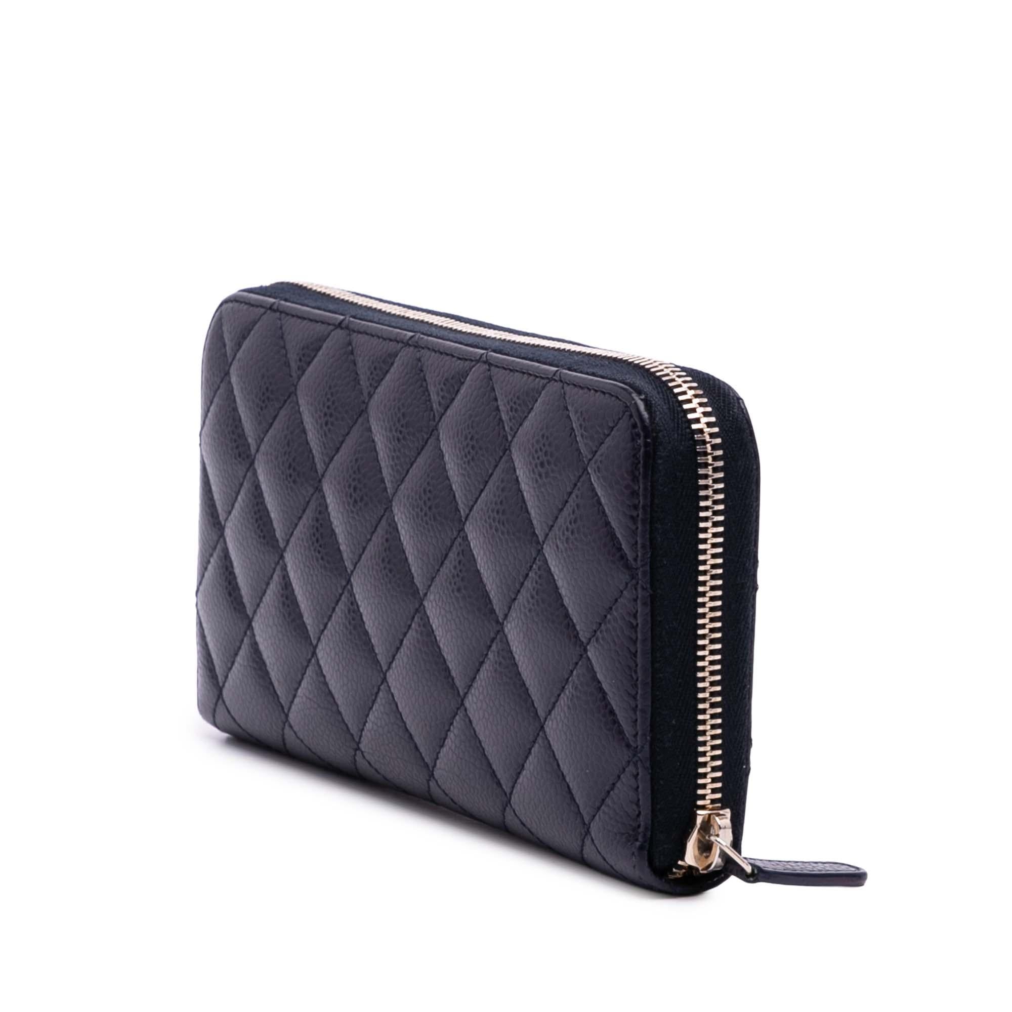 Chanel CC Quilted Caviar Zip Around Long Wallet