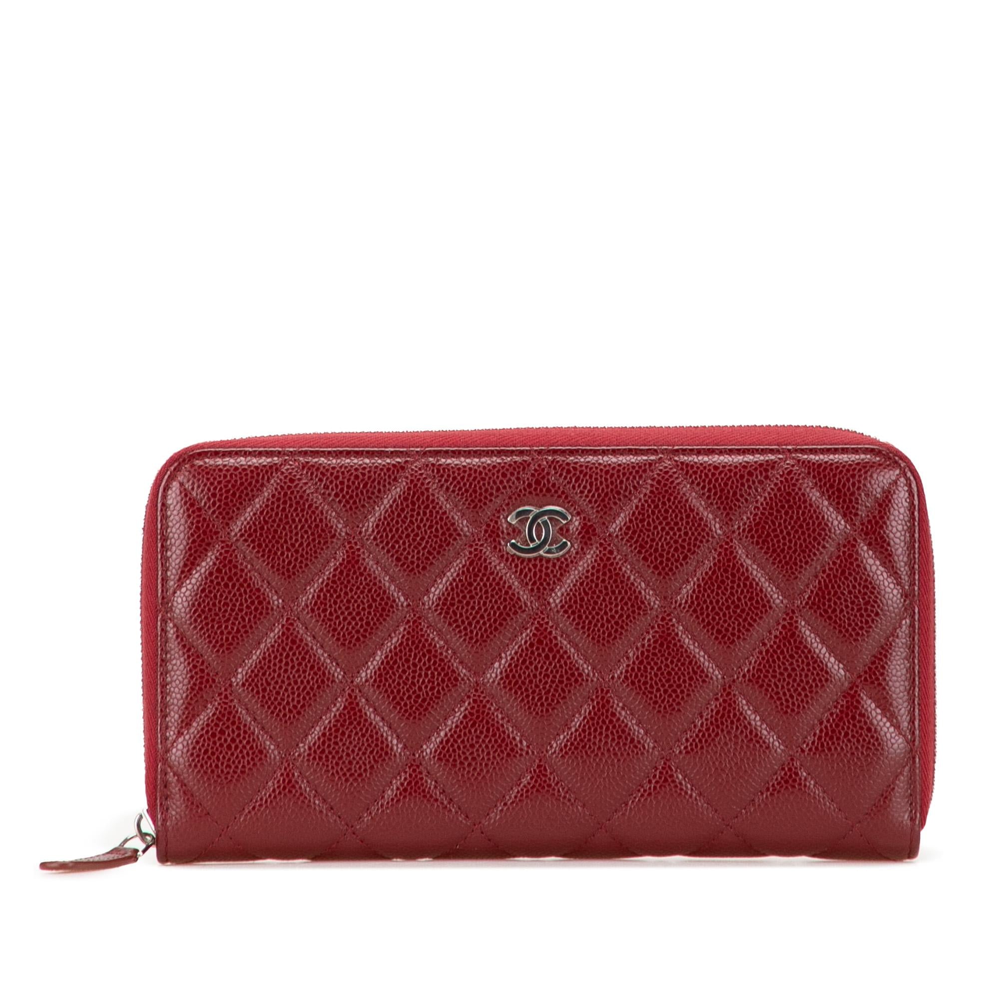 Chanel CC Quilted Caviar Zip Around Long Wallet