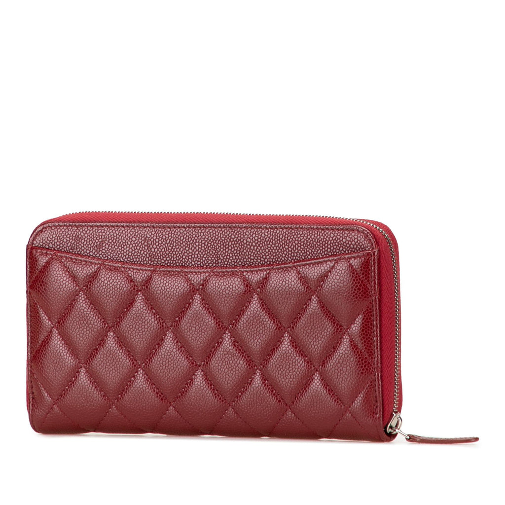 Chanel CC Quilted Caviar Zip Around Long Wallet