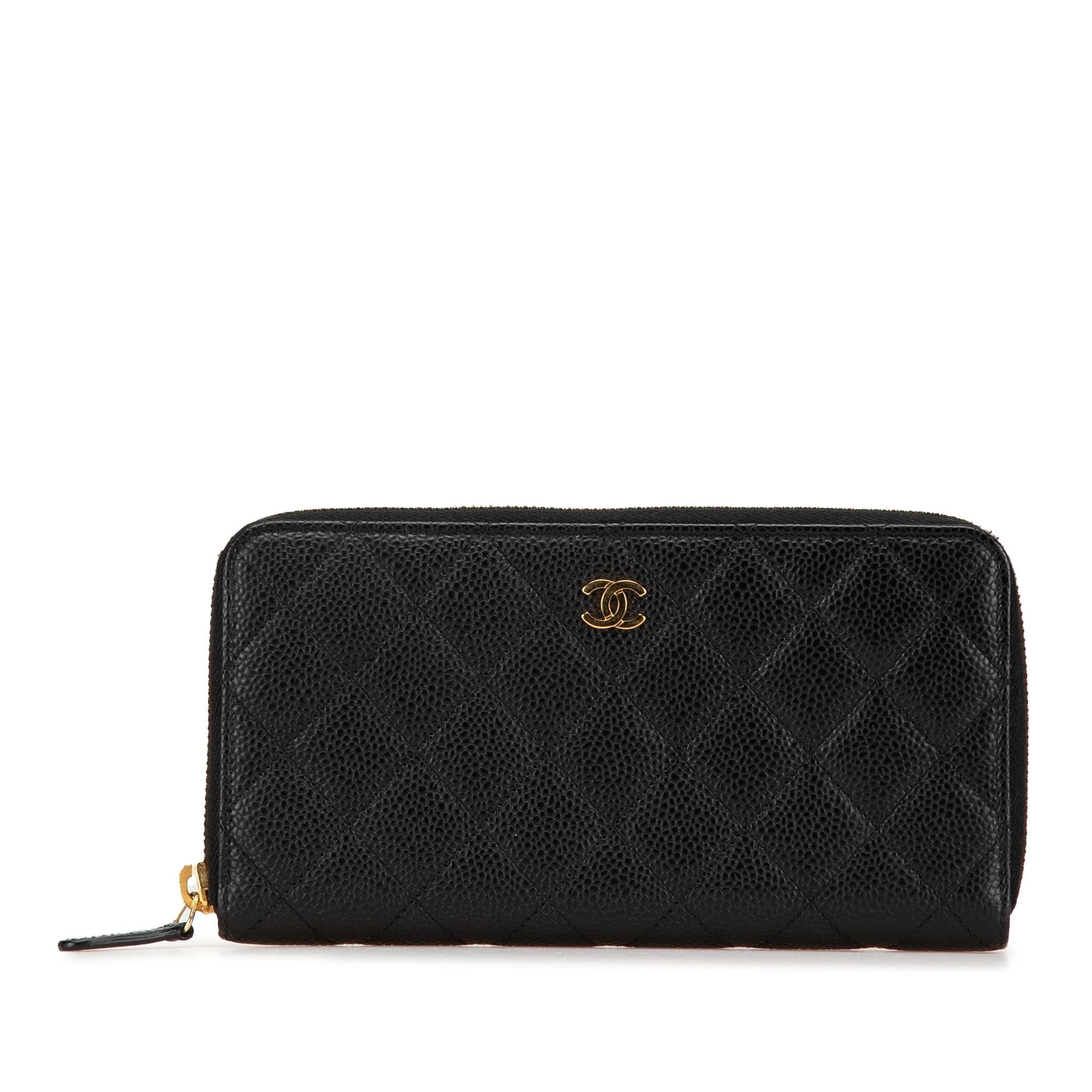 Chanel CC Quilted Caviar Zip Around Wallet
