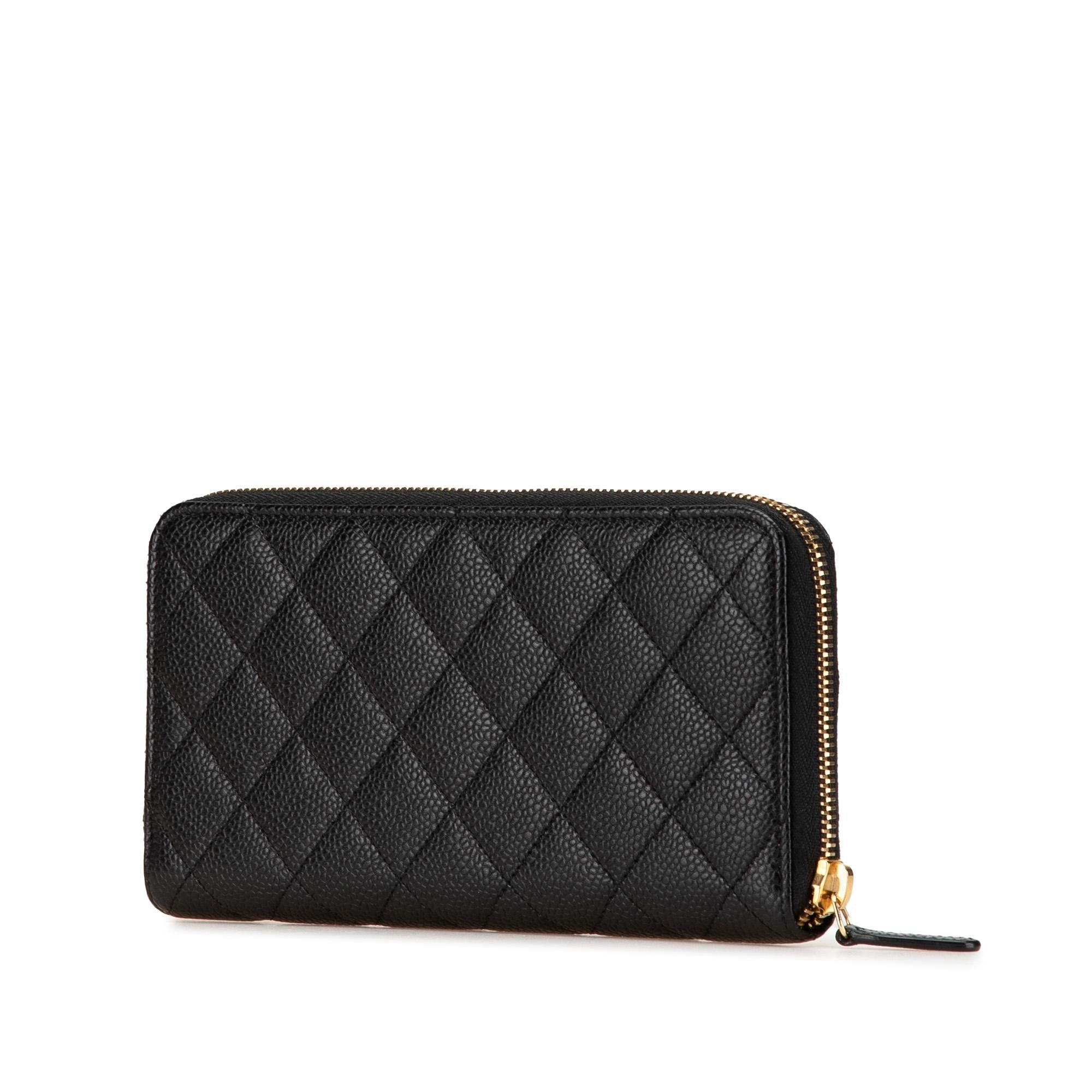 Chanel CC Quilted Caviar Zip Around Wallet