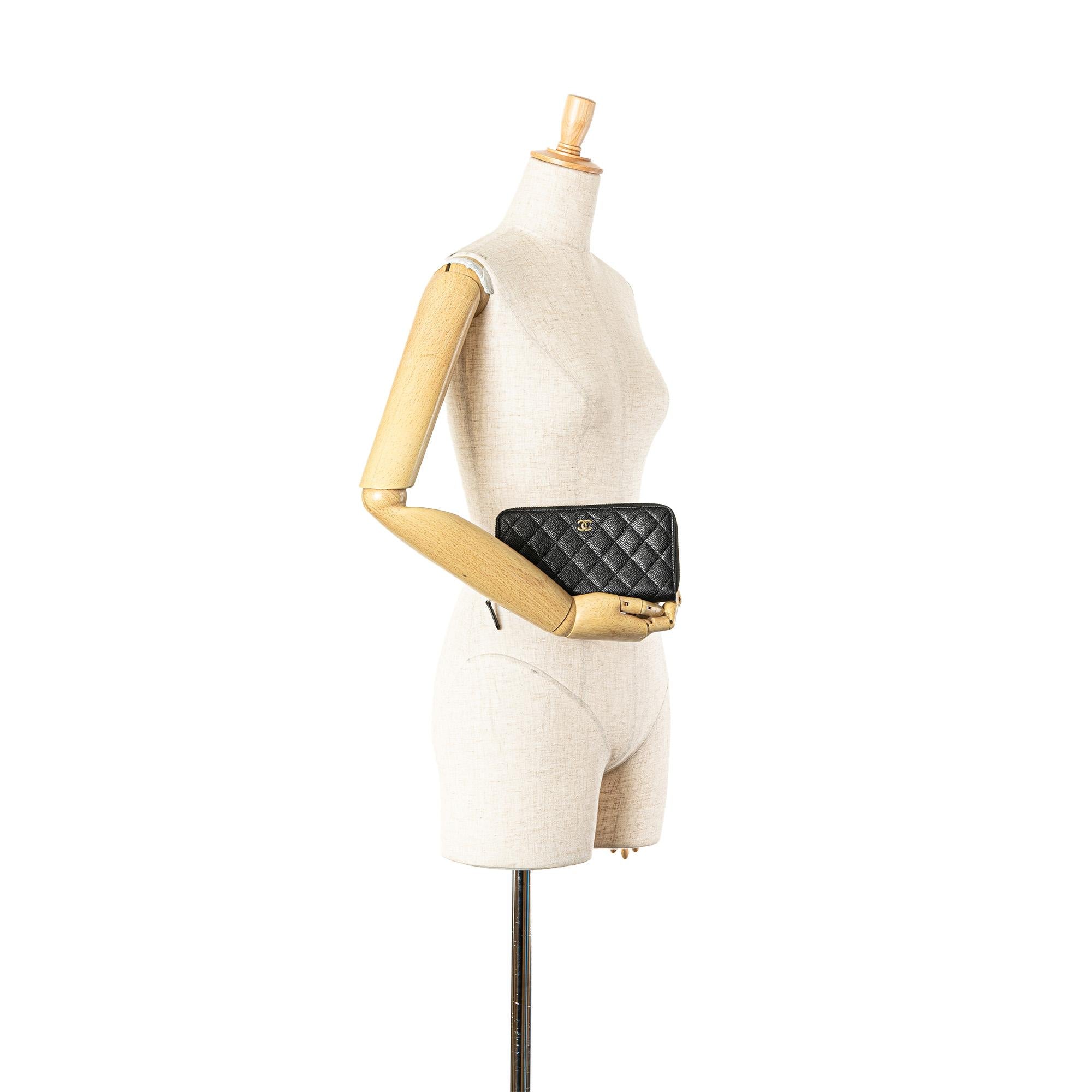 Chanel CC Quilted Caviar Zip Around Wallet