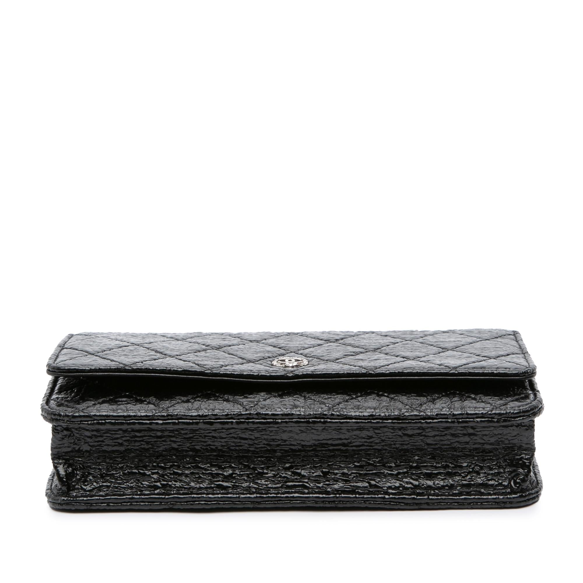 Chanel CC Quilted Crinkled Patent Wallet On Chain