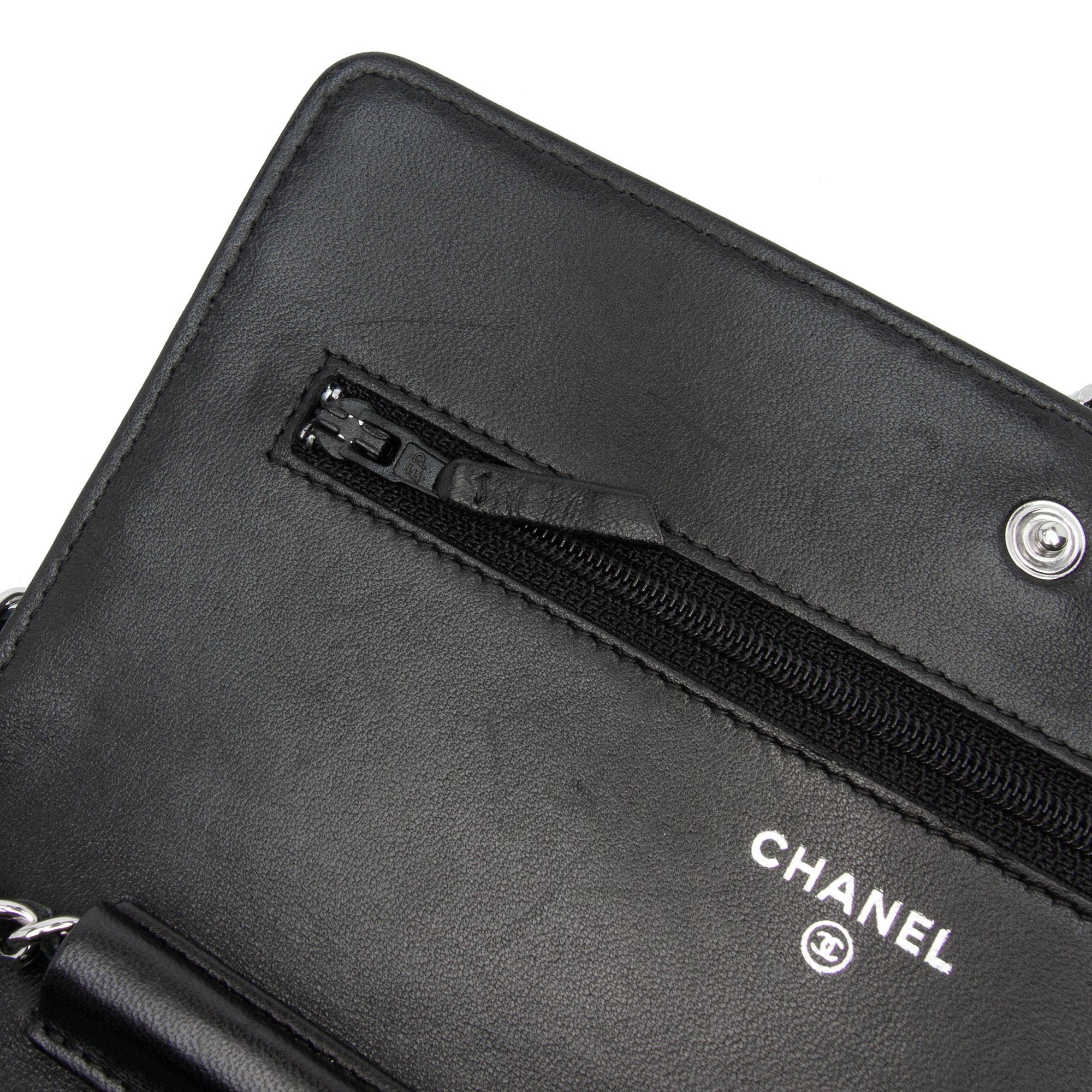 Chanel CC Quilted Crinkled Patent Wallet On Chain