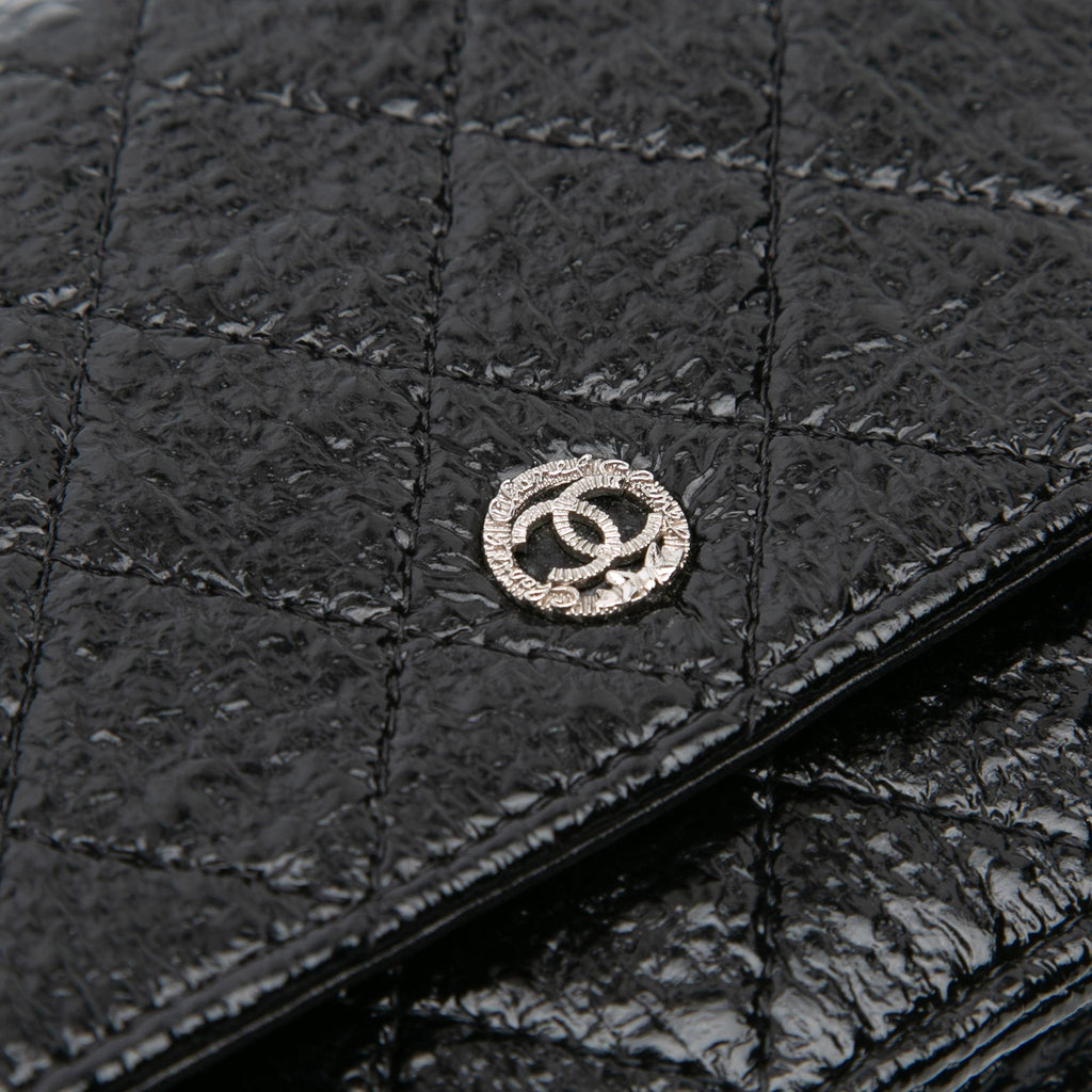 Chanel CC Quilted Crinkled Patent Wallet On Chain