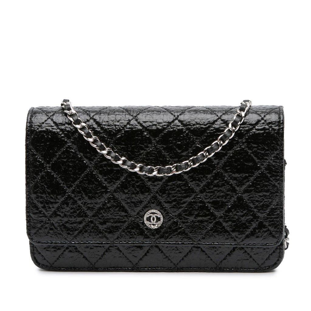 Chanel CC Quilted Crinkled Patent Wallet On Chain