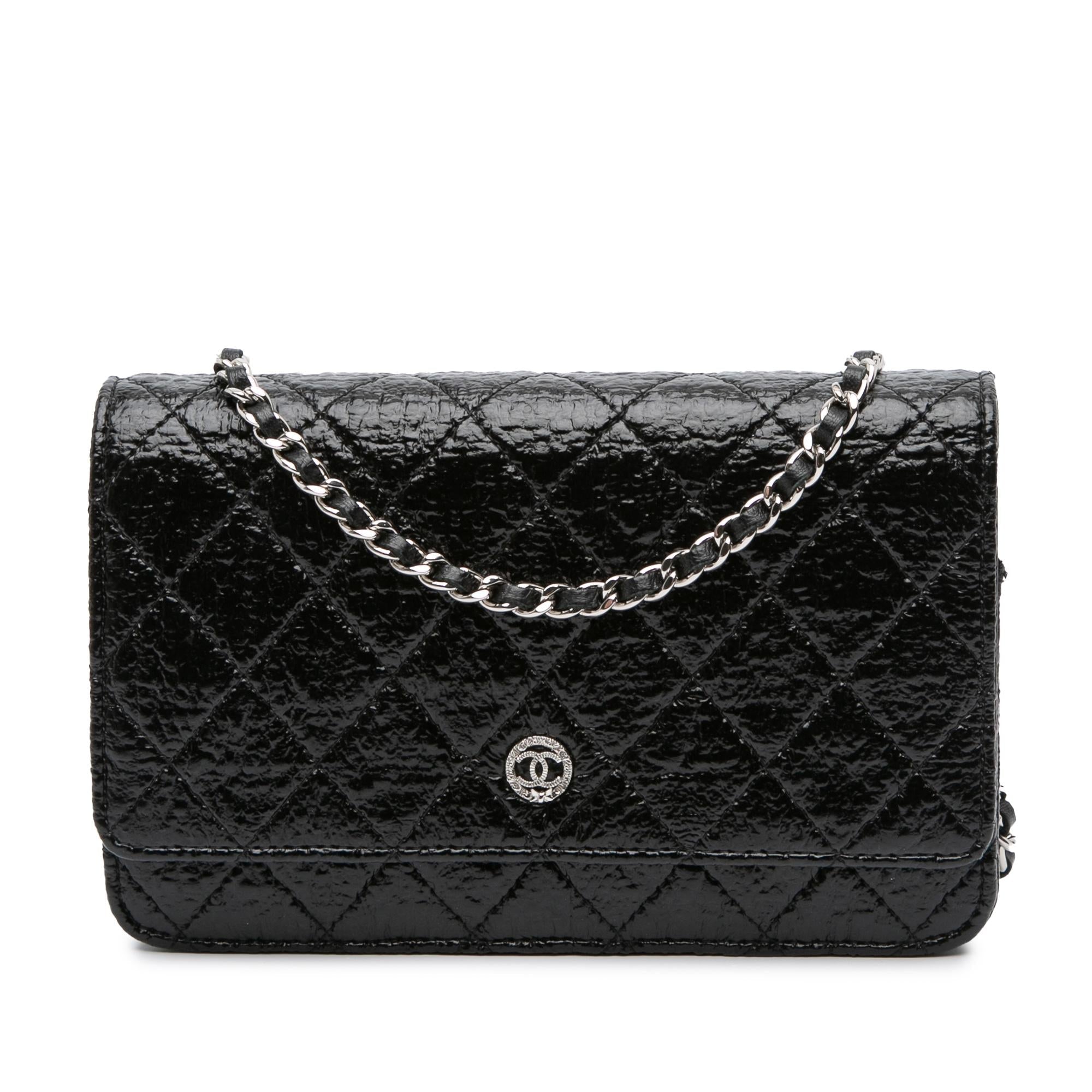 Chanel CC Quilted Crinkled Patent Wallet On Chain
