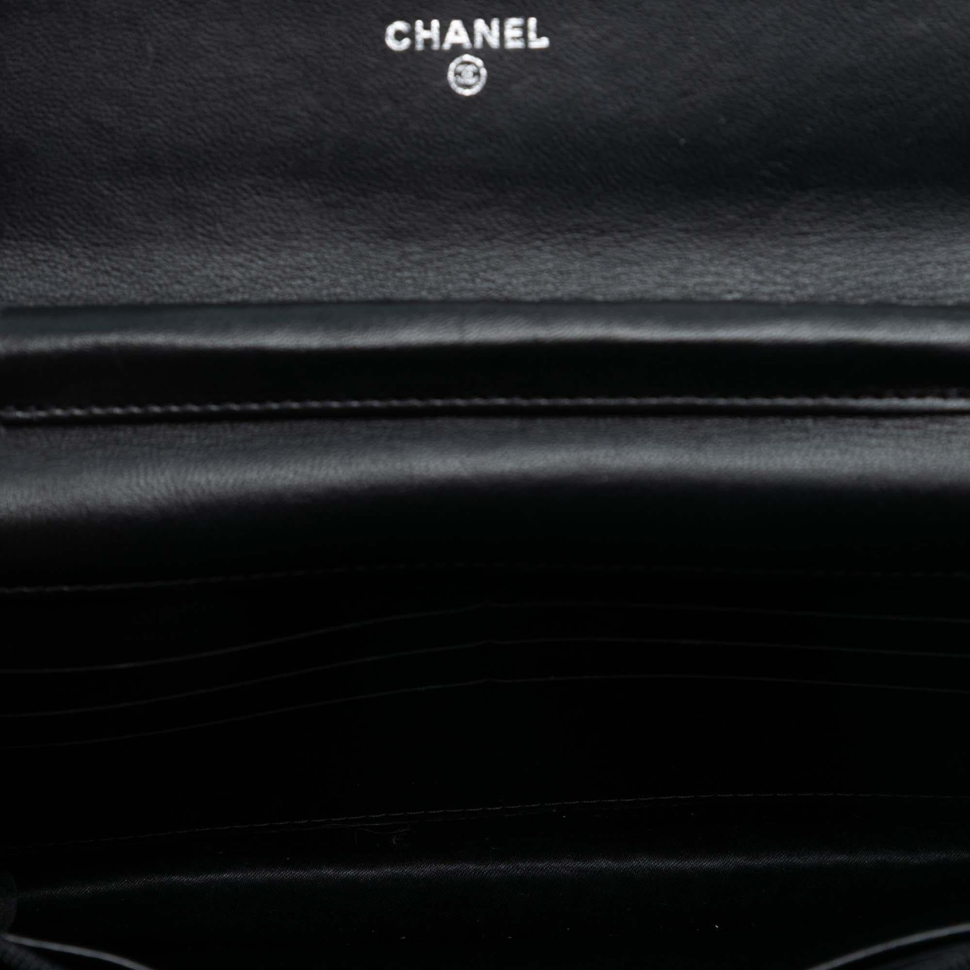 Chanel CC Quilted Crinkled Patent Wallet On Chain