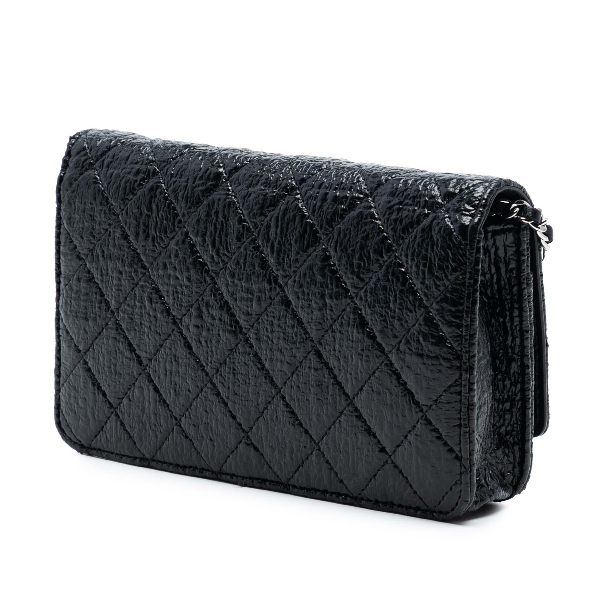 Chanel CC Quilted Crinkled Patent Wallet On Chain
