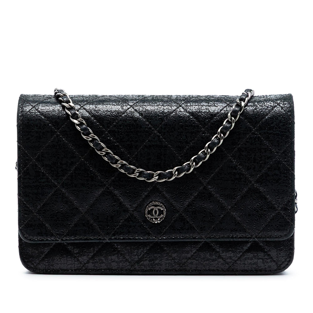 Chanel CC Quilted Crinkled Patent Wallet On Chain