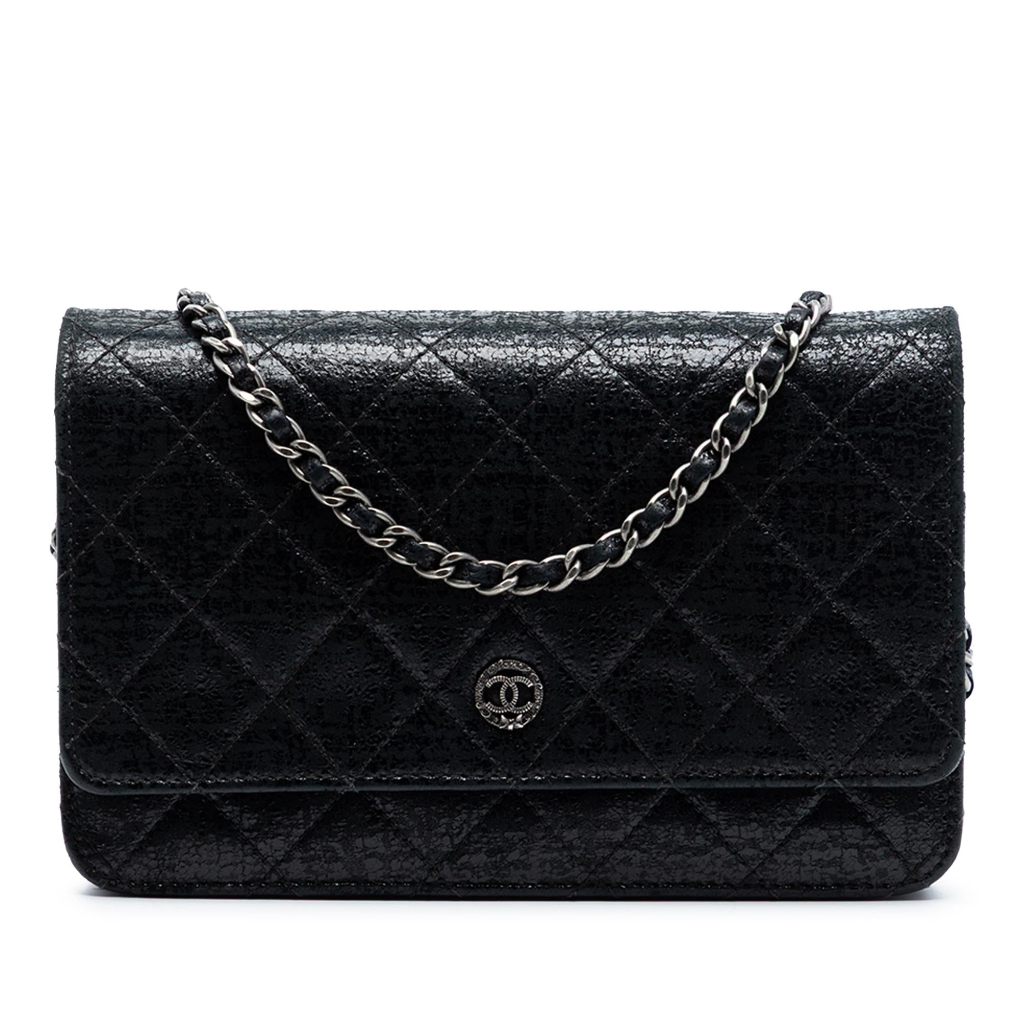 Chanel CC Quilted Crinkled Patent Wallet On Chain
