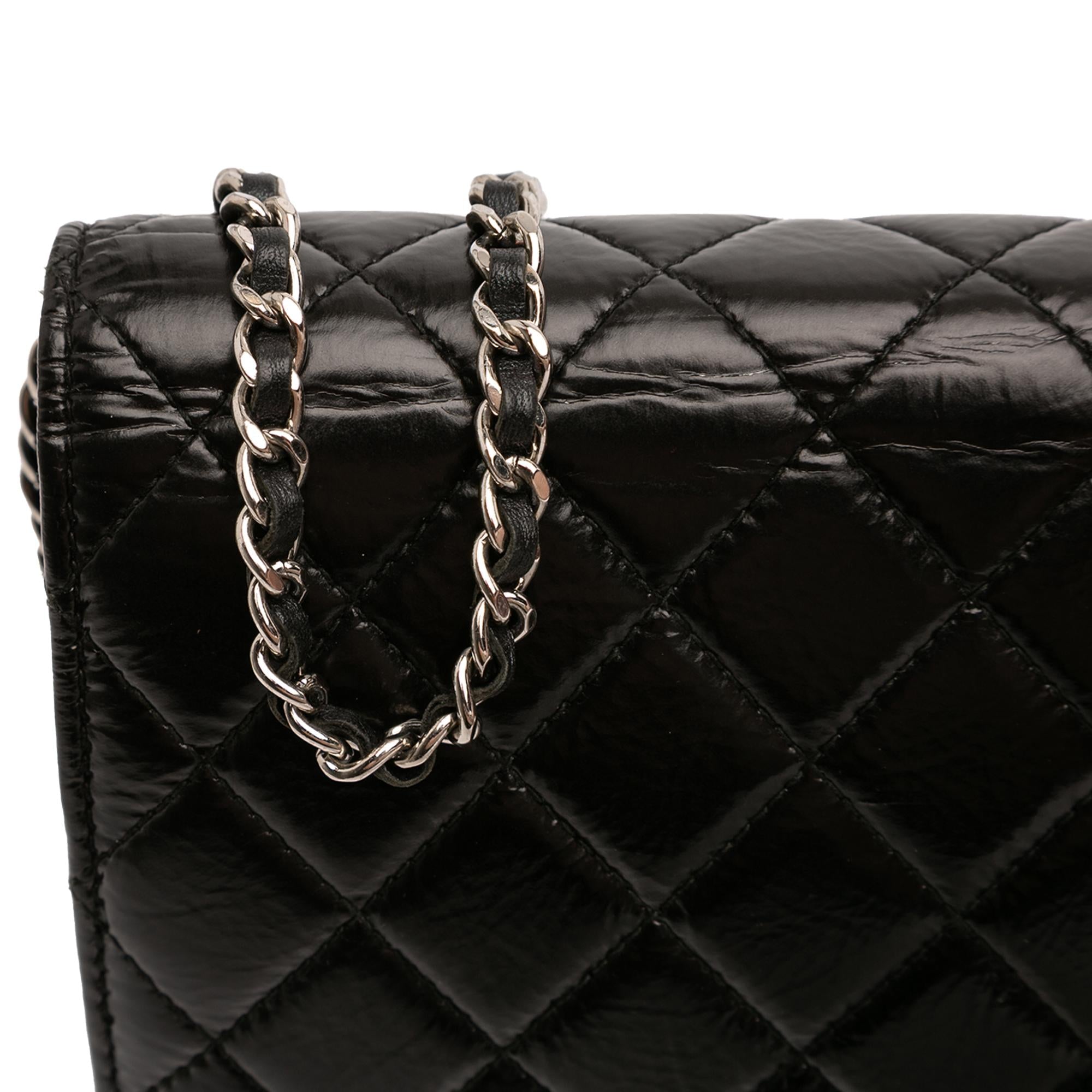 Chanel CC Quilted Crinkled Patent Wallet On Chain