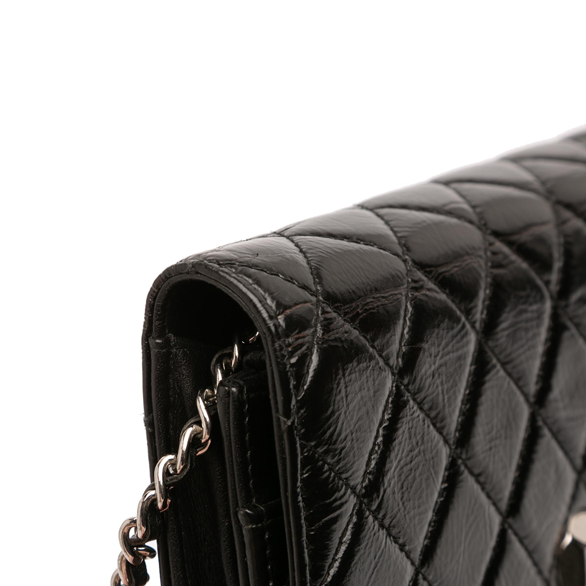 Chanel CC Quilted Crinkled Patent Wallet On Chain