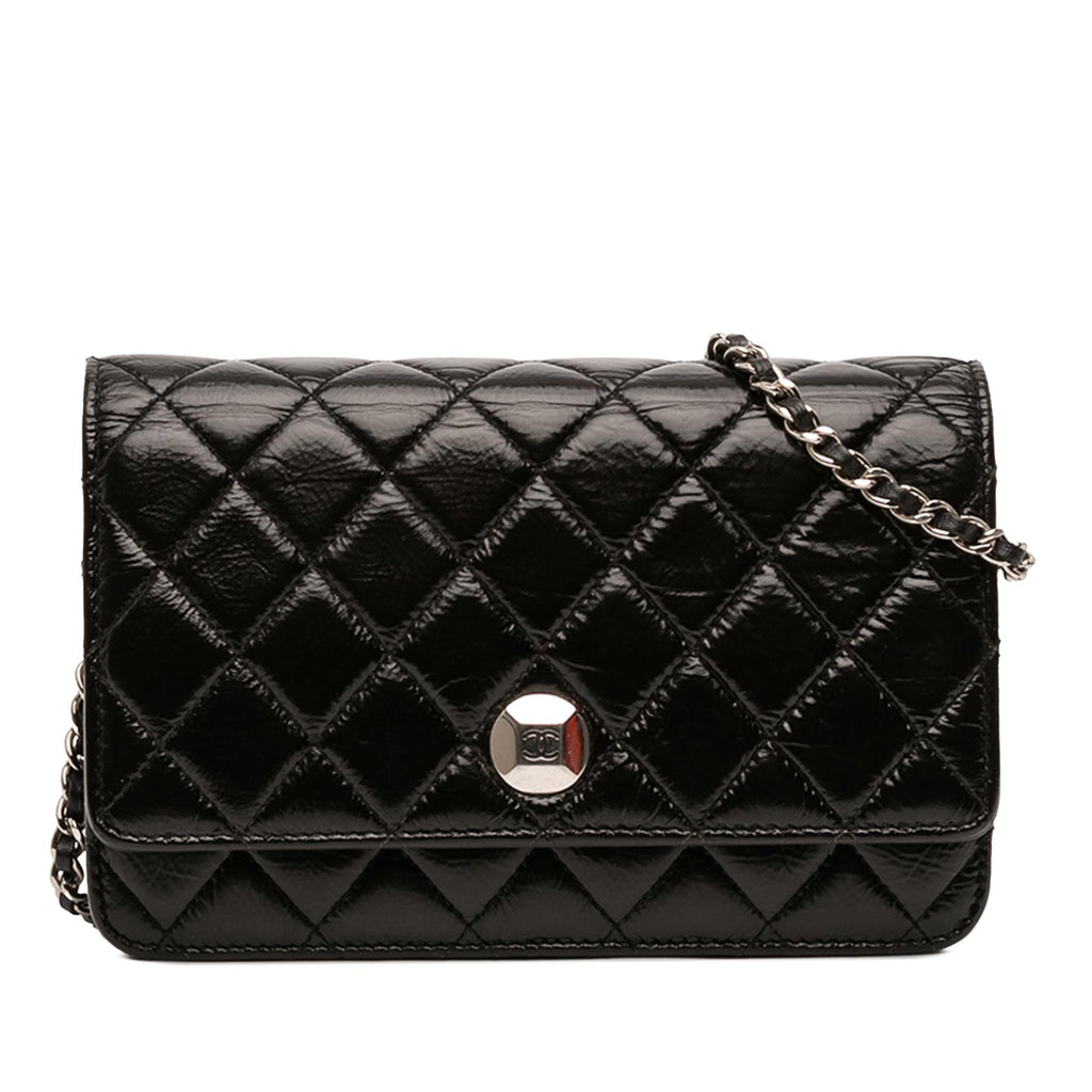 Chanel CC Quilted Crinkled Patent Wallet On Chain