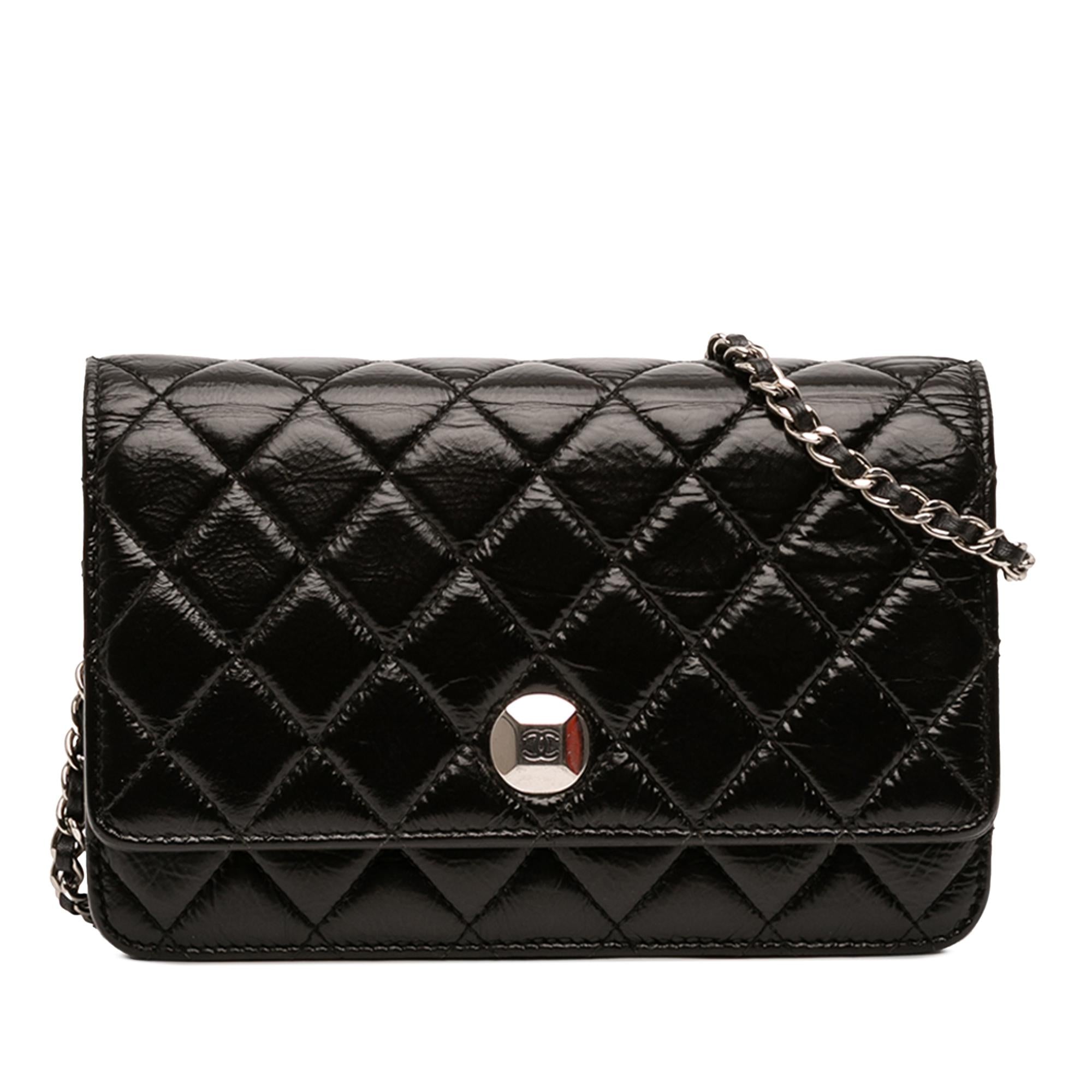 Chanel CC Quilted Crinkled Patent Wallet On Chain