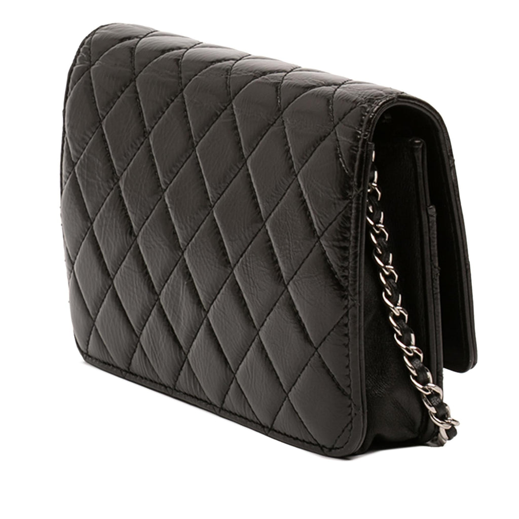 Chanel CC Quilted Crinkled Patent Wallet On Chain