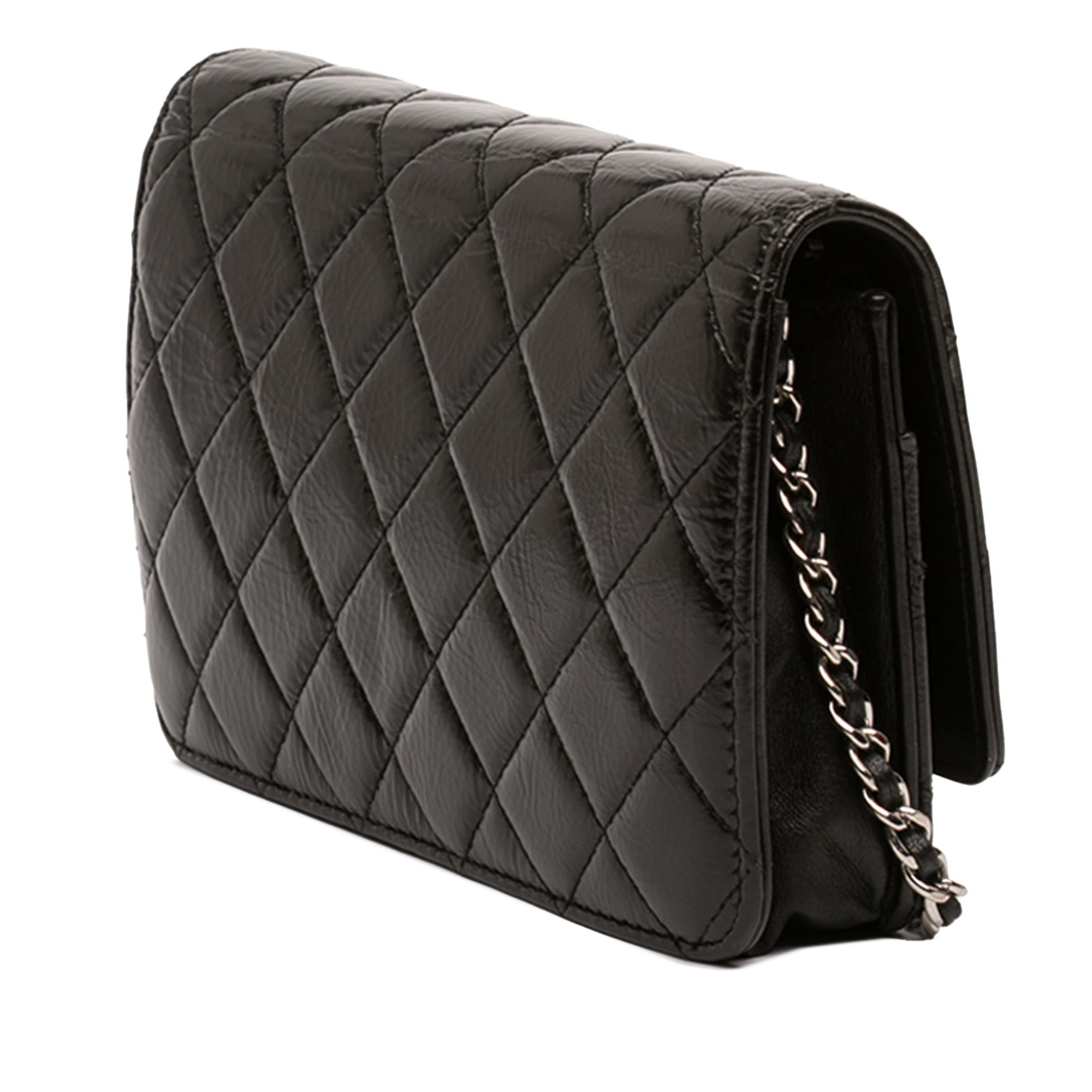 Chanel CC Quilted Crinkled Patent Wallet On Chain