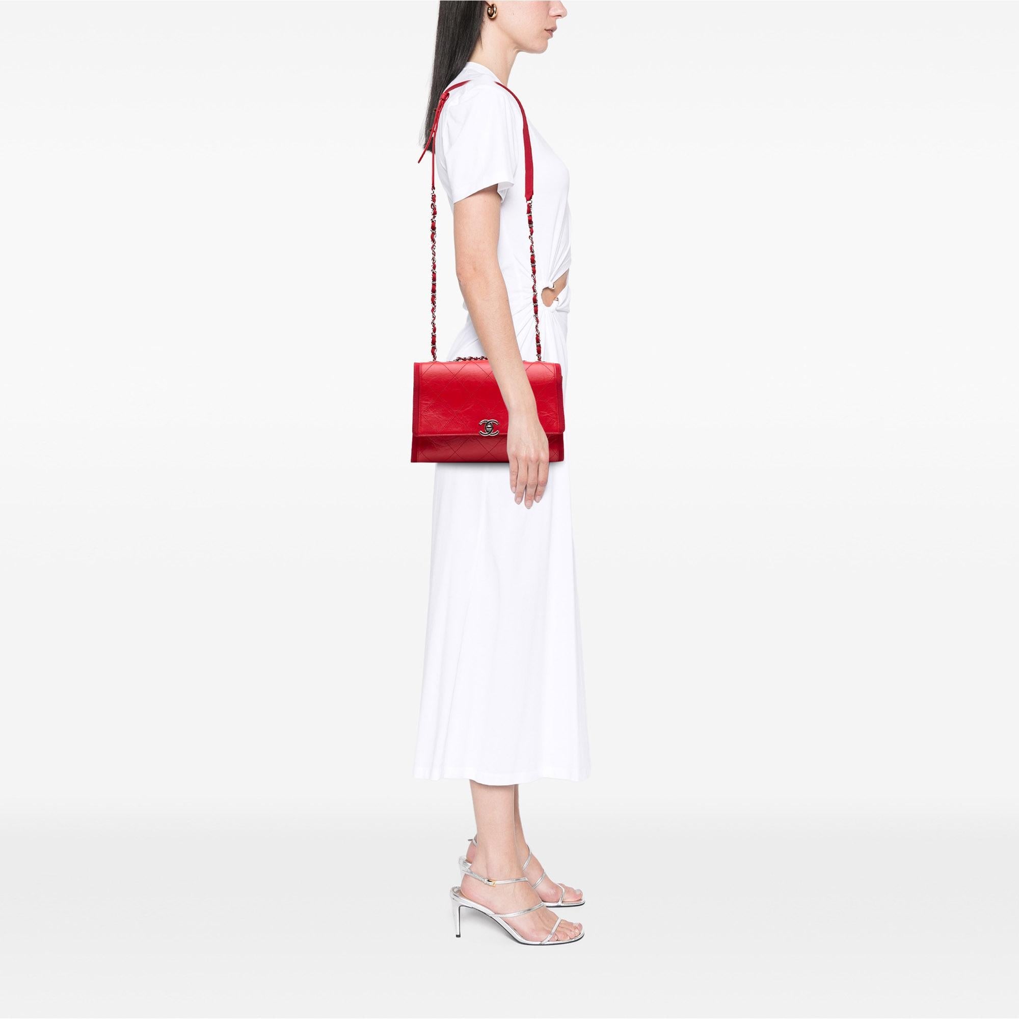 Chanel CC Quilted Crumpled Calfskin and Grosgrain Flap