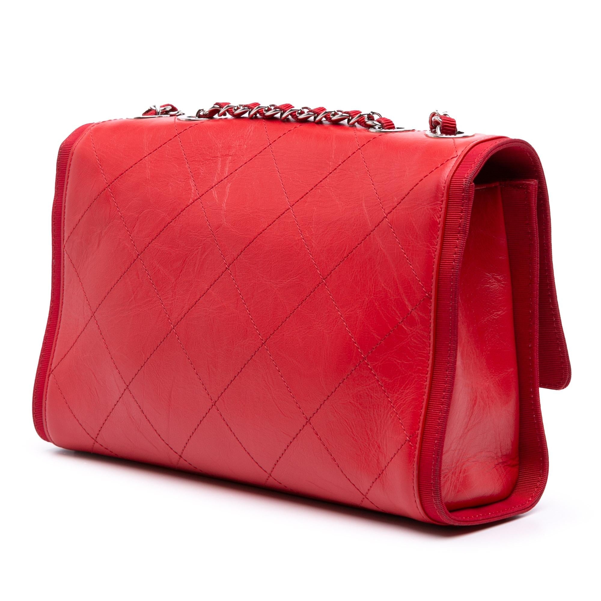 Chanel CC Quilted Crumpled Calfskin and Grosgrain Flap