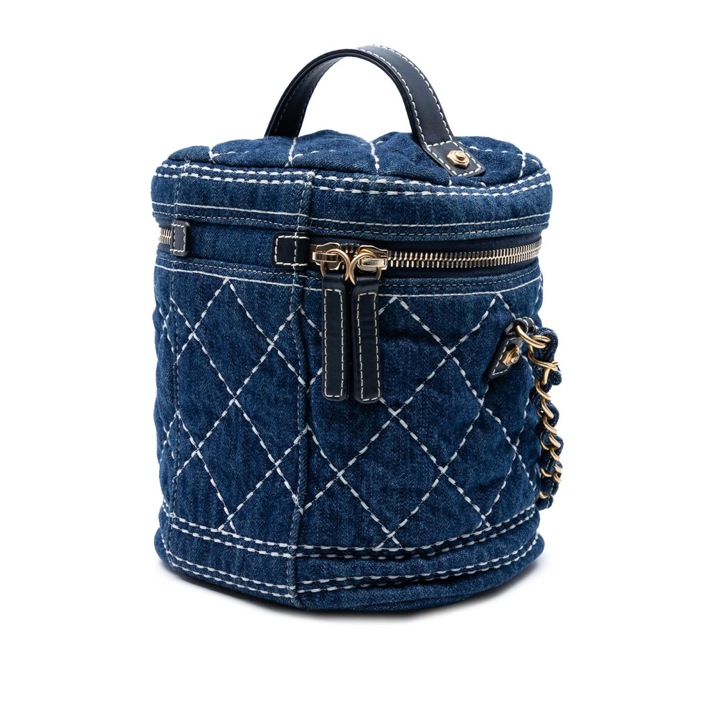 Chanel CC Quilted Denim Trip Vanity Case with Chain