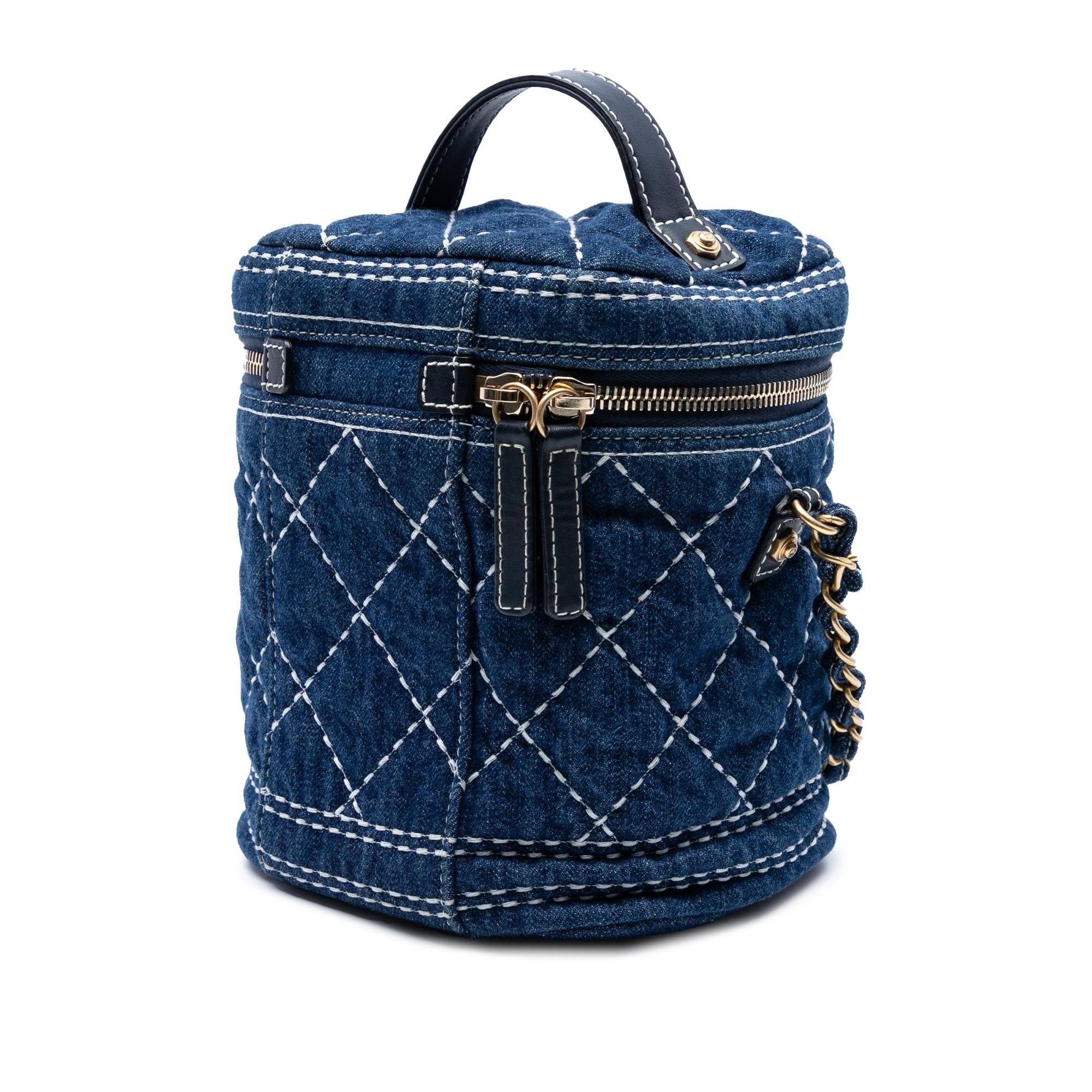 Chanel CC Quilted Denim Trip Vanity Case with Chain