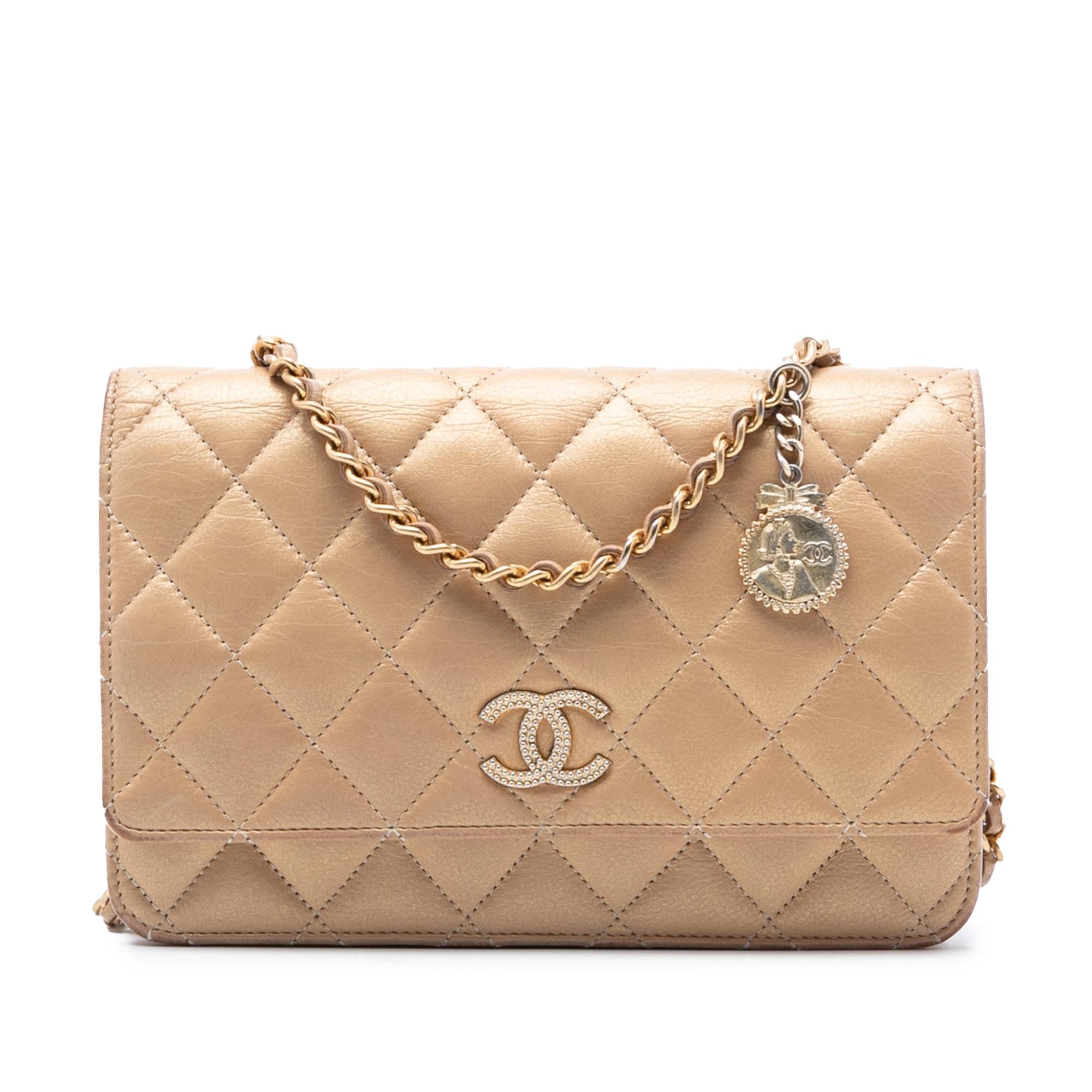 Chanel CC Quilted Iridescent Lambskin Coin Charm Wallet on Chain