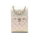 Chanel CC Quilted Iridescent Lambskin Phone Holder with Chain