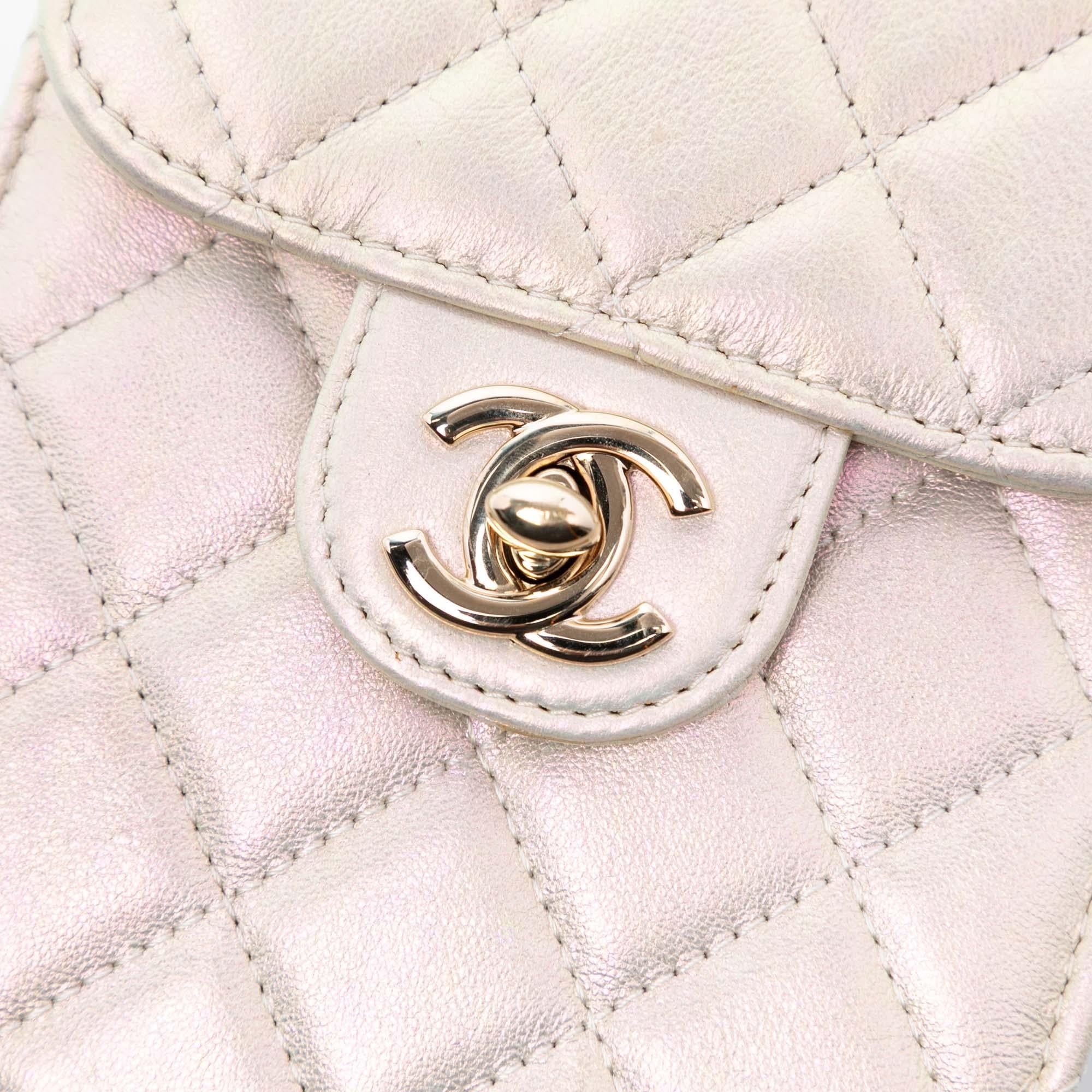 Chanel CC Quilted Iridescent Lambskin Phone Holder with Chain