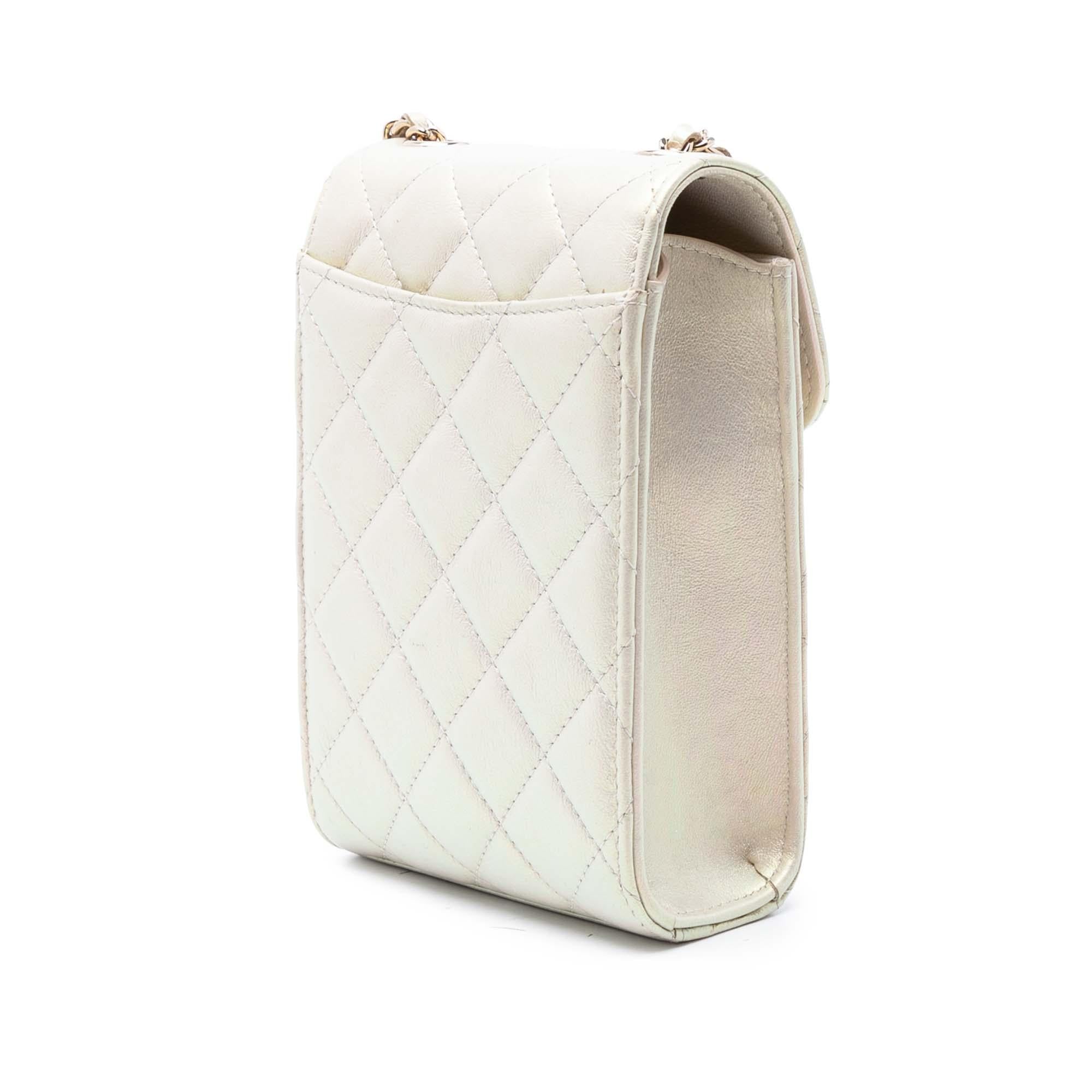 Chanel CC Quilted Iridescent Lambskin Phone Holder with Chain