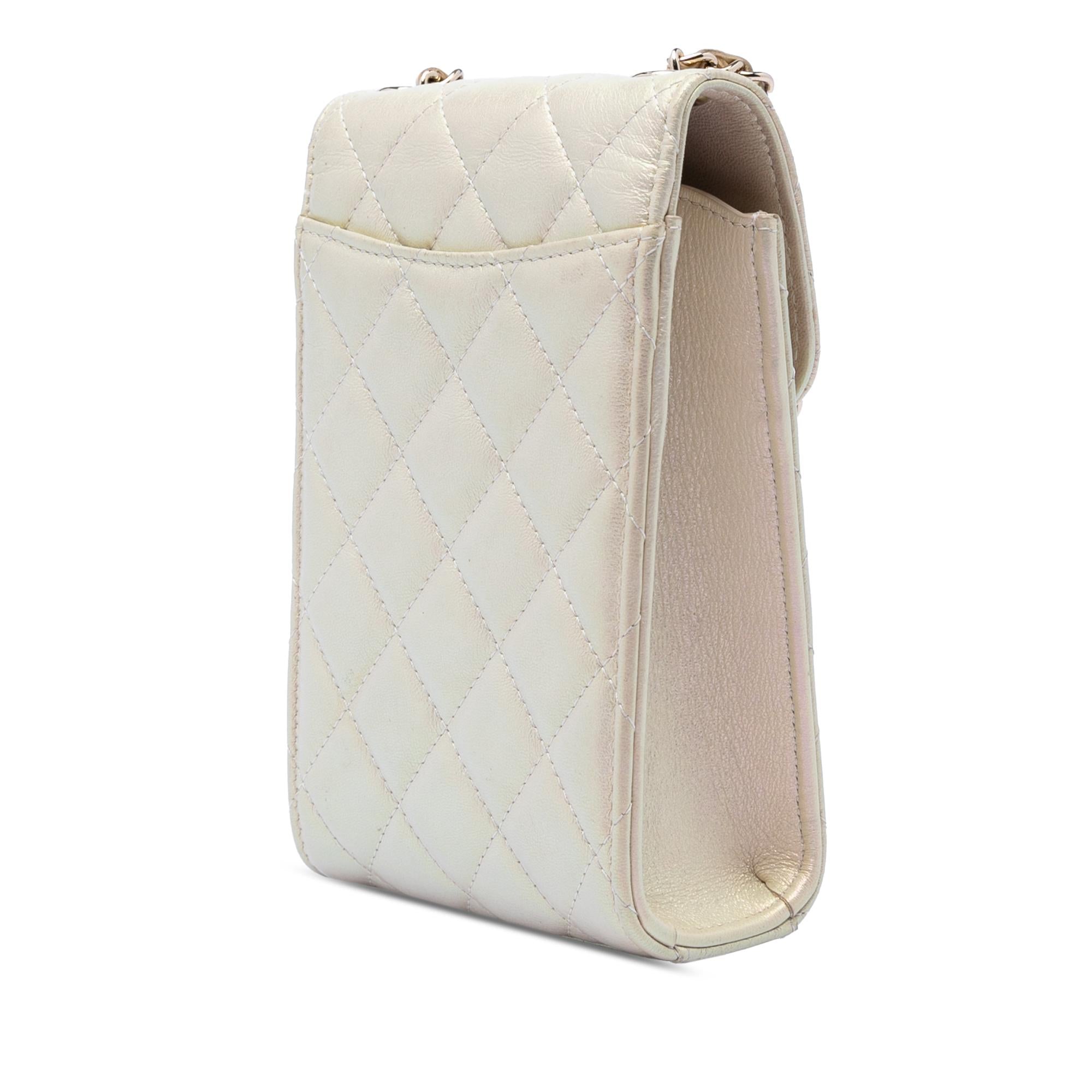 Chanel CC Quilted Iridescent Lambskin Phone Holder with Chain