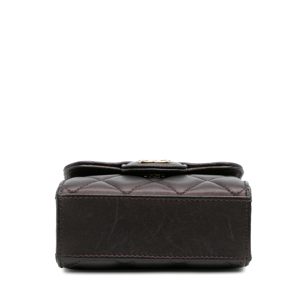 Chanel CC Quilted Iridescent Lambskin Top Handle Flap Clutch With Chain
