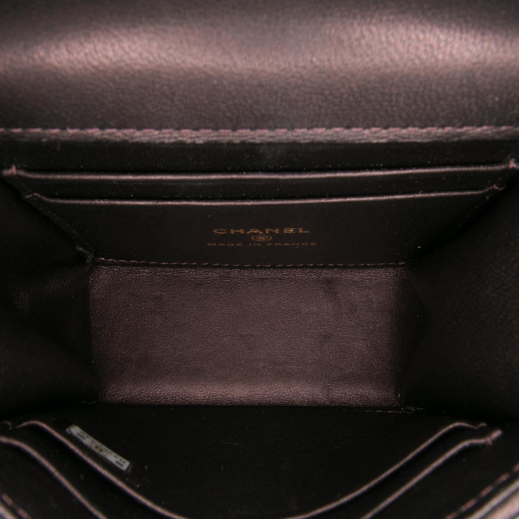 Chanel CC Quilted Iridescent Lambskin Top Handle Flap Clutch With Chain
