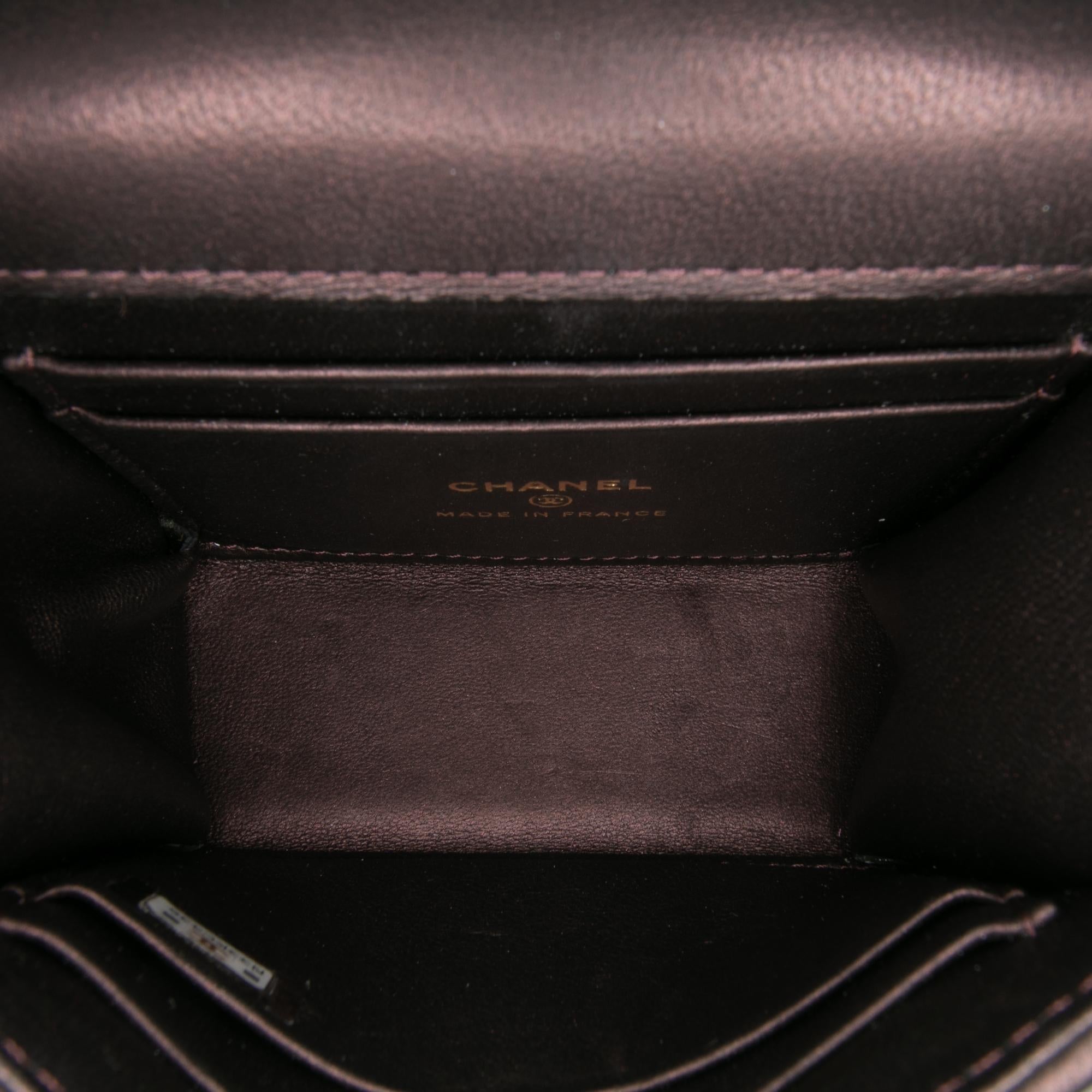 Chanel CC Quilted Iridescent Lambskin Top Handle Flap Clutch With Chain
