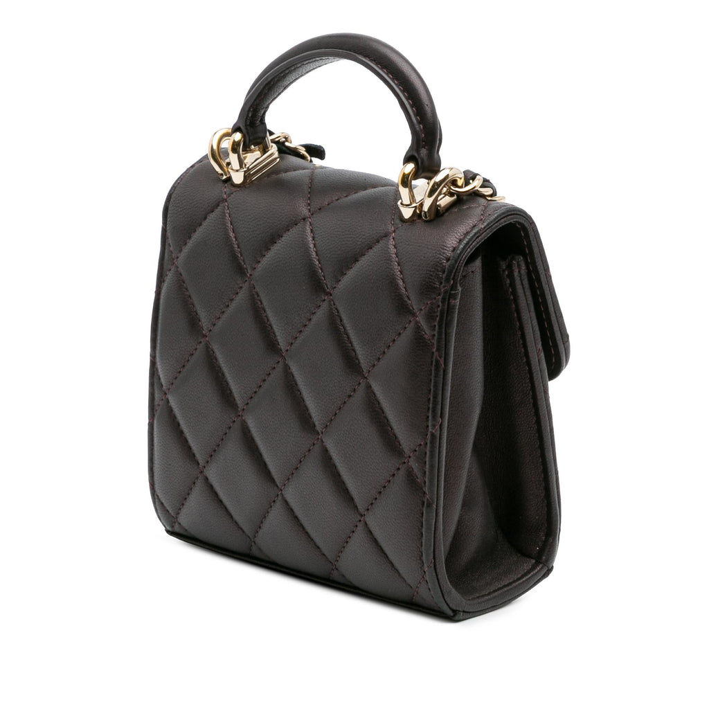 Chanel CC Quilted Iridescent Lambskin Top Handle Flap Clutch With Chain