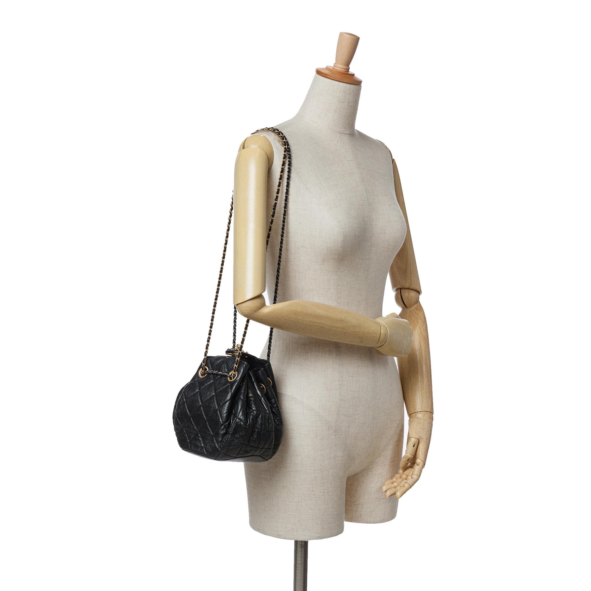 Chanel CC Quilted Lambskin Chain Drawstring Bucket Bag