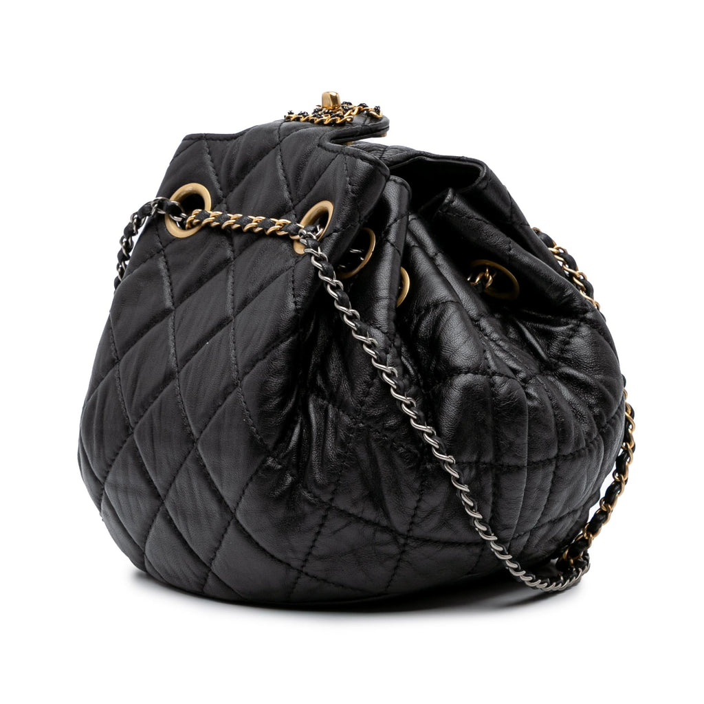 Chanel CC Quilted Lambskin Chain Drawstring Bucket Bag