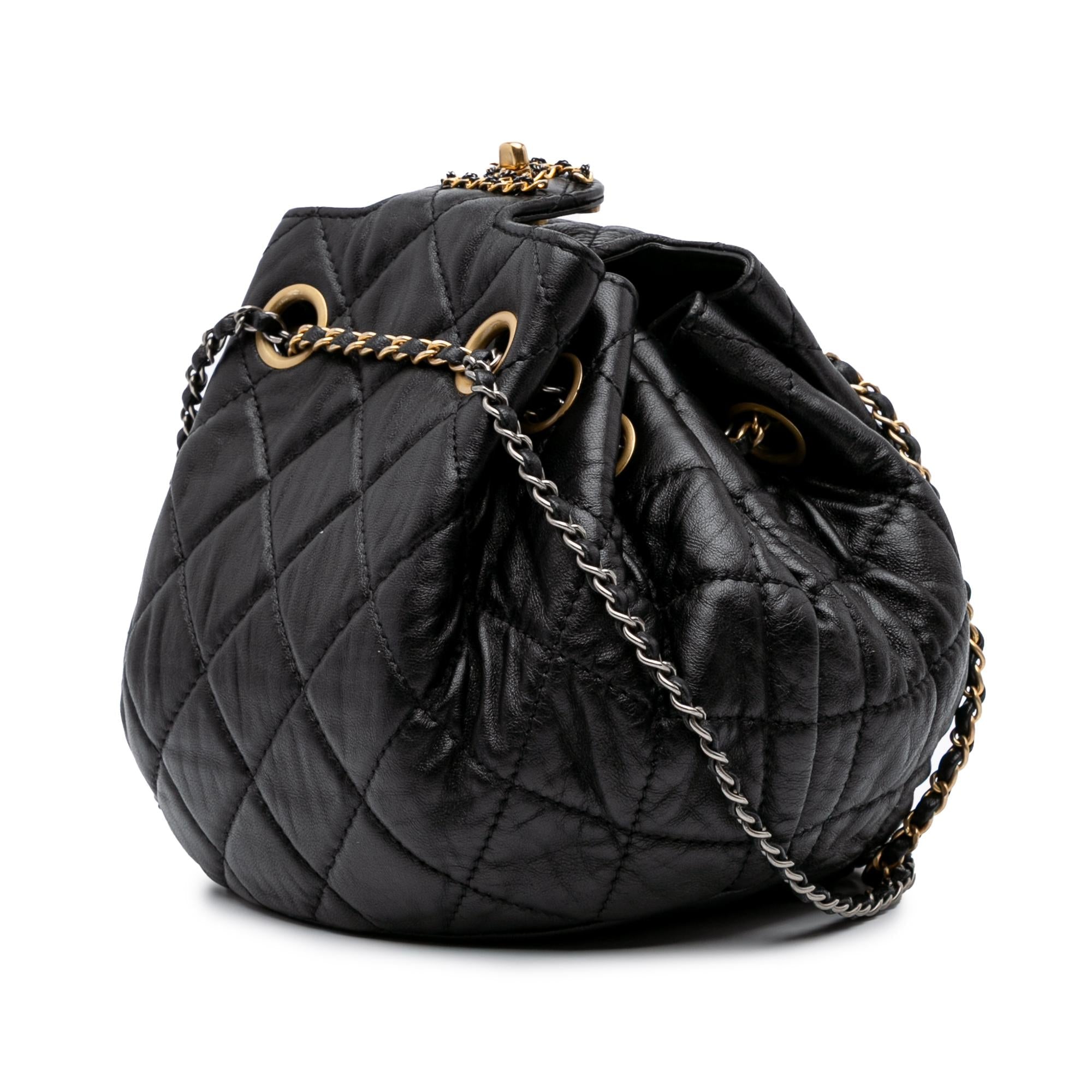 Chanel CC Quilted Lambskin Chain Drawstring Bucket Bag