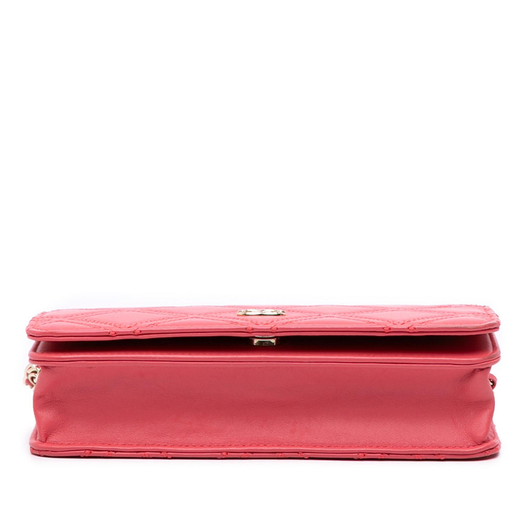 Chanel CC Quilted Lambskin Double Stitch Tassel Wallet On Chain