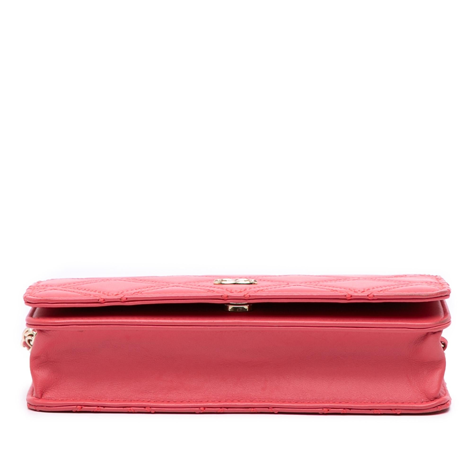 Chanel CC Quilted Lambskin Double Stitch Tassel Wallet On Chain